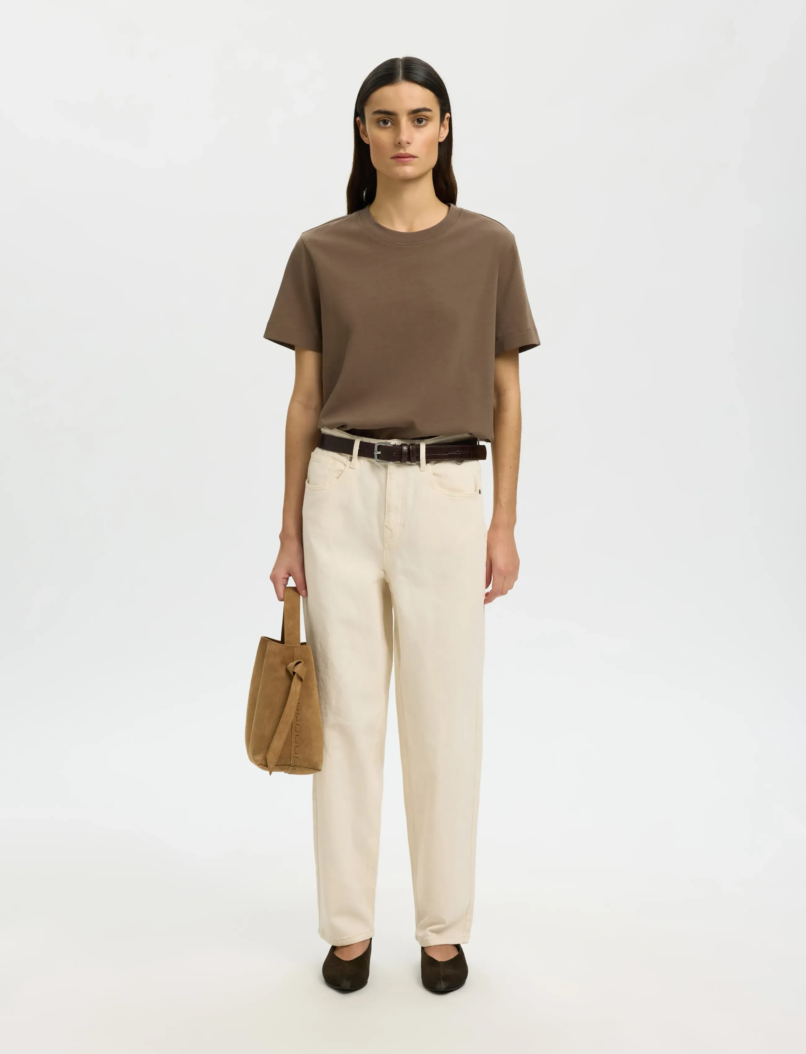 Selected - SLWESSENTIAL SS BOXY TEE NOOS - t-shirts - chocolate chip - 3