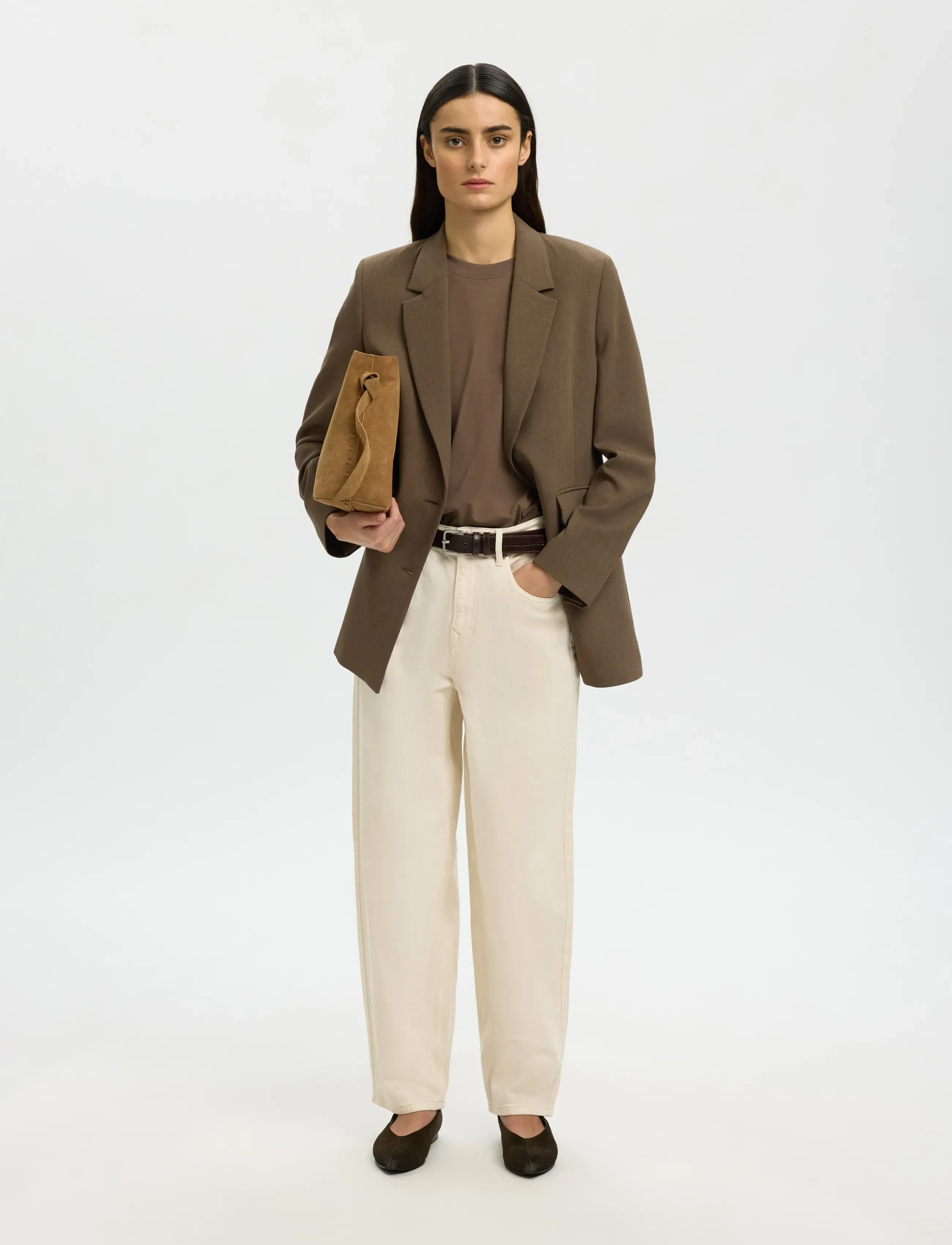 Selected - SLWESSENTIAL SS BOXY TEE NOOS - t-shirts - chocolate chip - 5