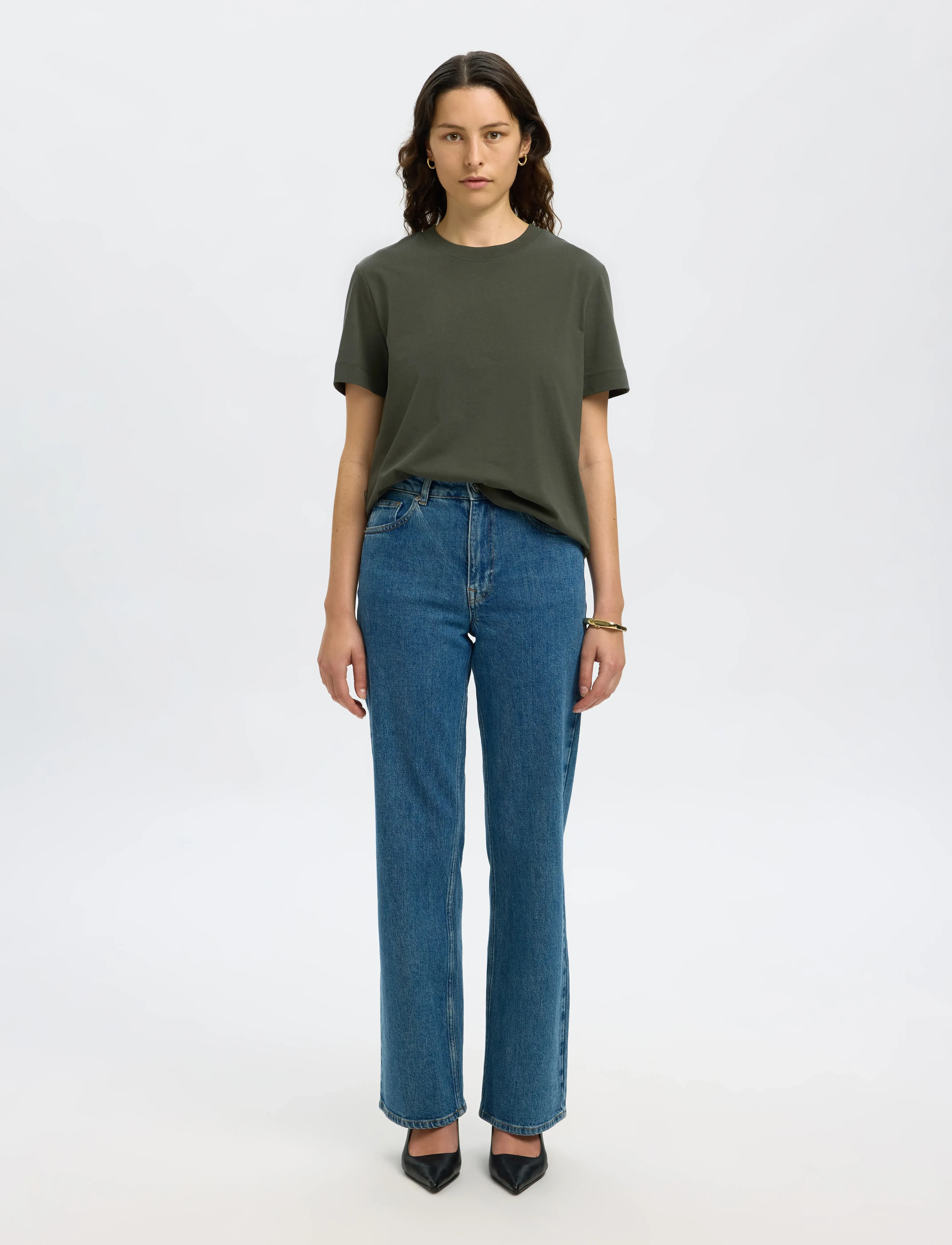 Selected - SLWESSENTIAL SS BOXY TEE NOOS - t-särgid - deep depths - 3