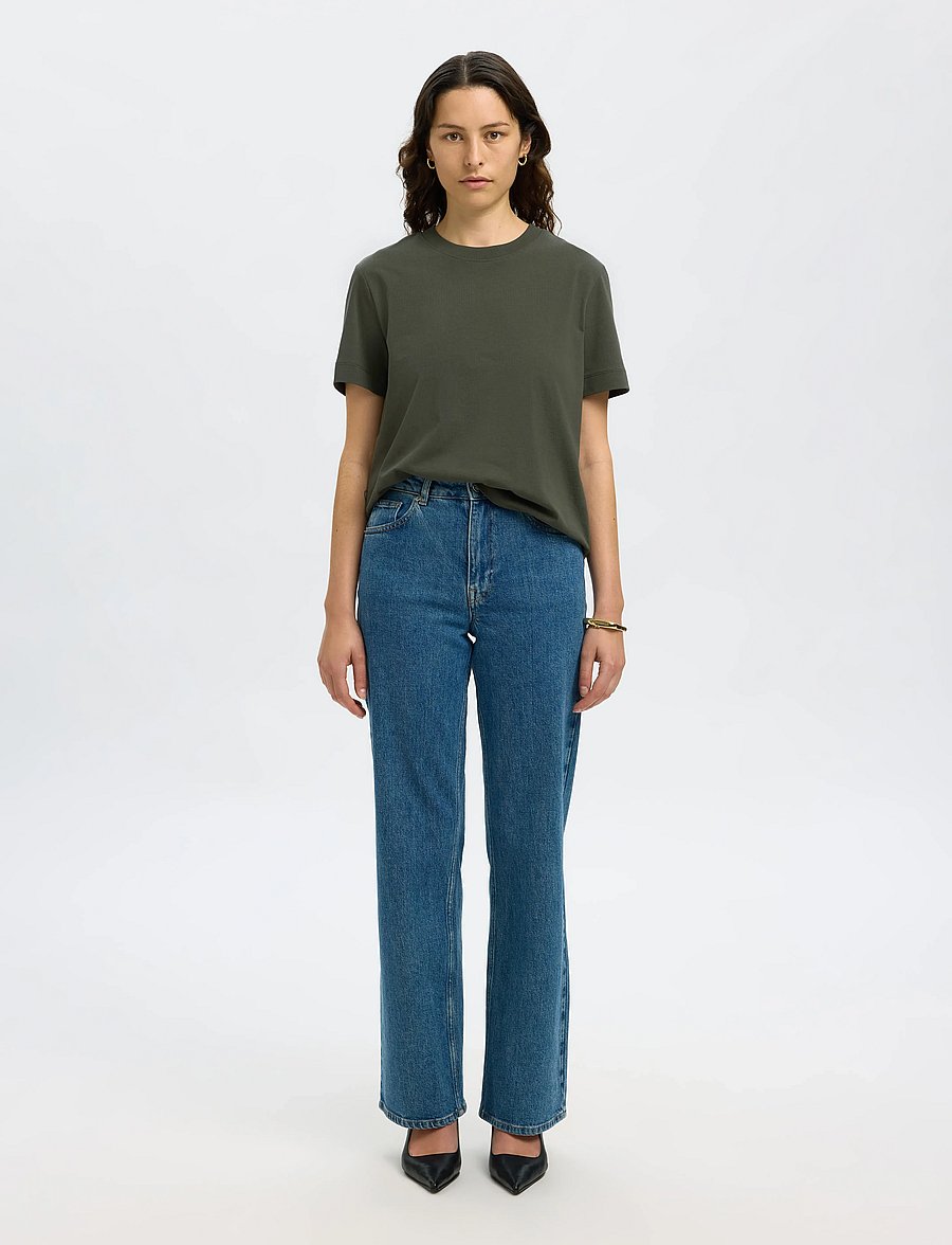 Selected - SLWESSENTIAL SS BOXY TEE NOOS - t-shirts - deep depths - 3