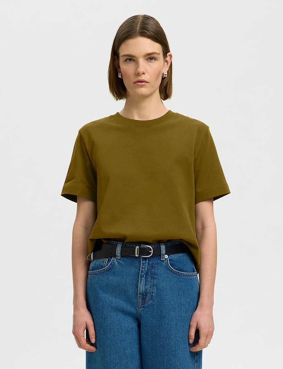 Selected - SLWESSENTIAL SS BOXY TEE NOOS - t-särgid - fir green - 0