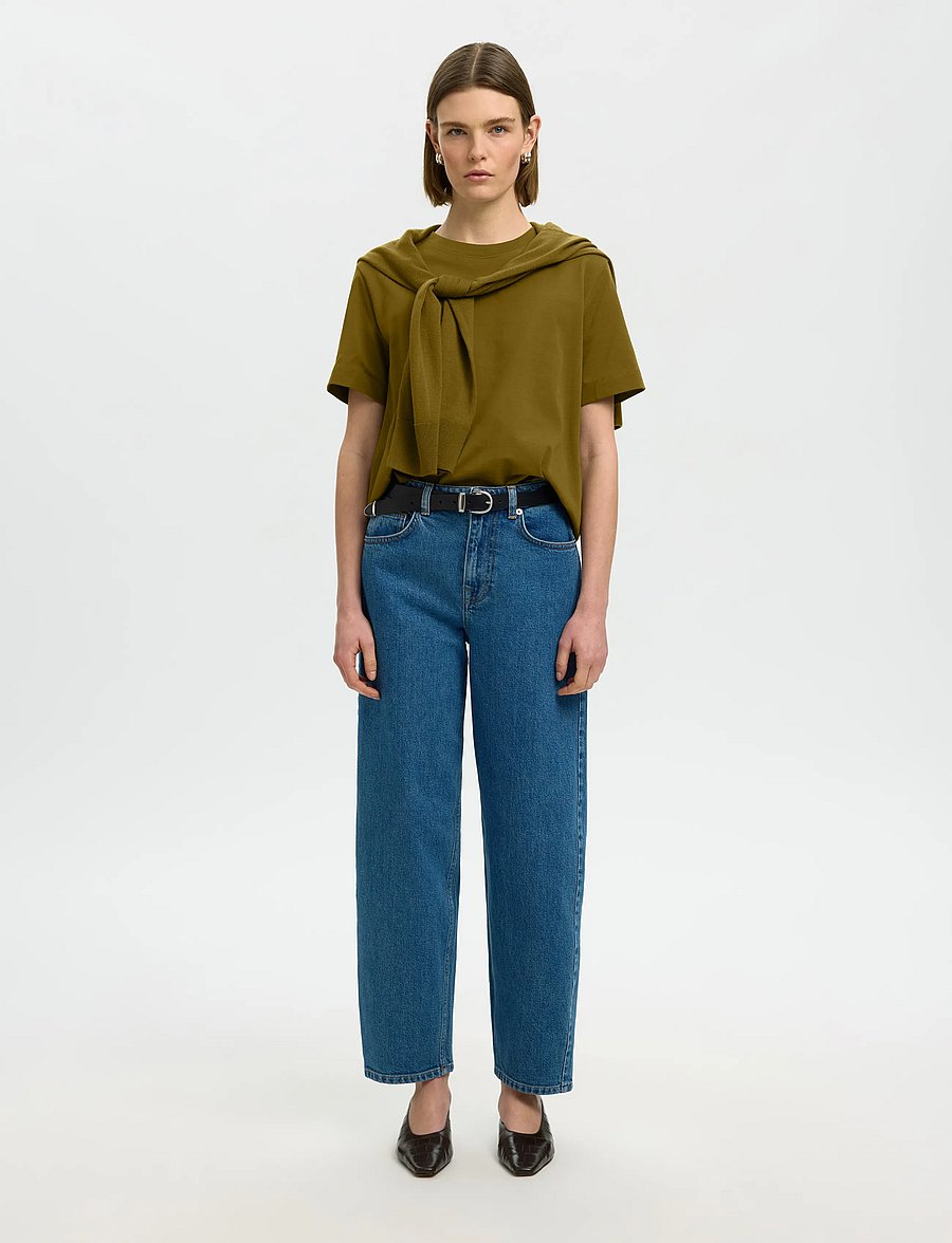 Selected - SLWESSENTIAL SS BOXY TEE NOOS - t-särgid - fir green - 5