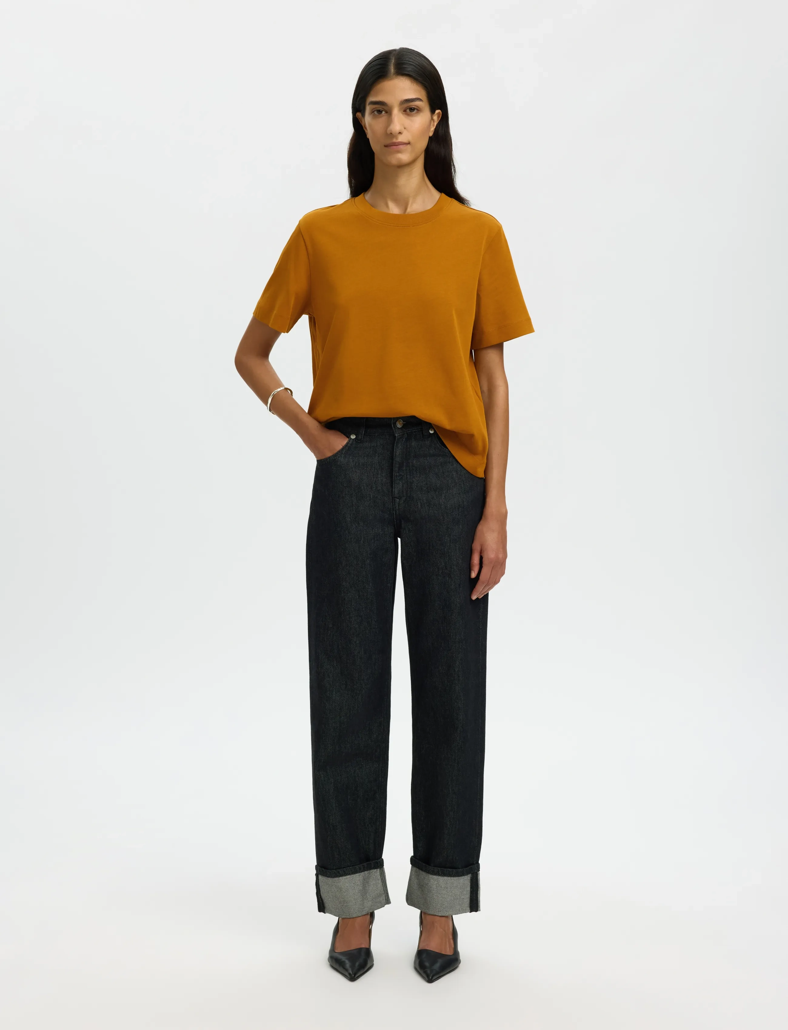 Selected - SLFESSENTIAL SS BOXY TEE NOOS - marškinėliai - golden brown - 5