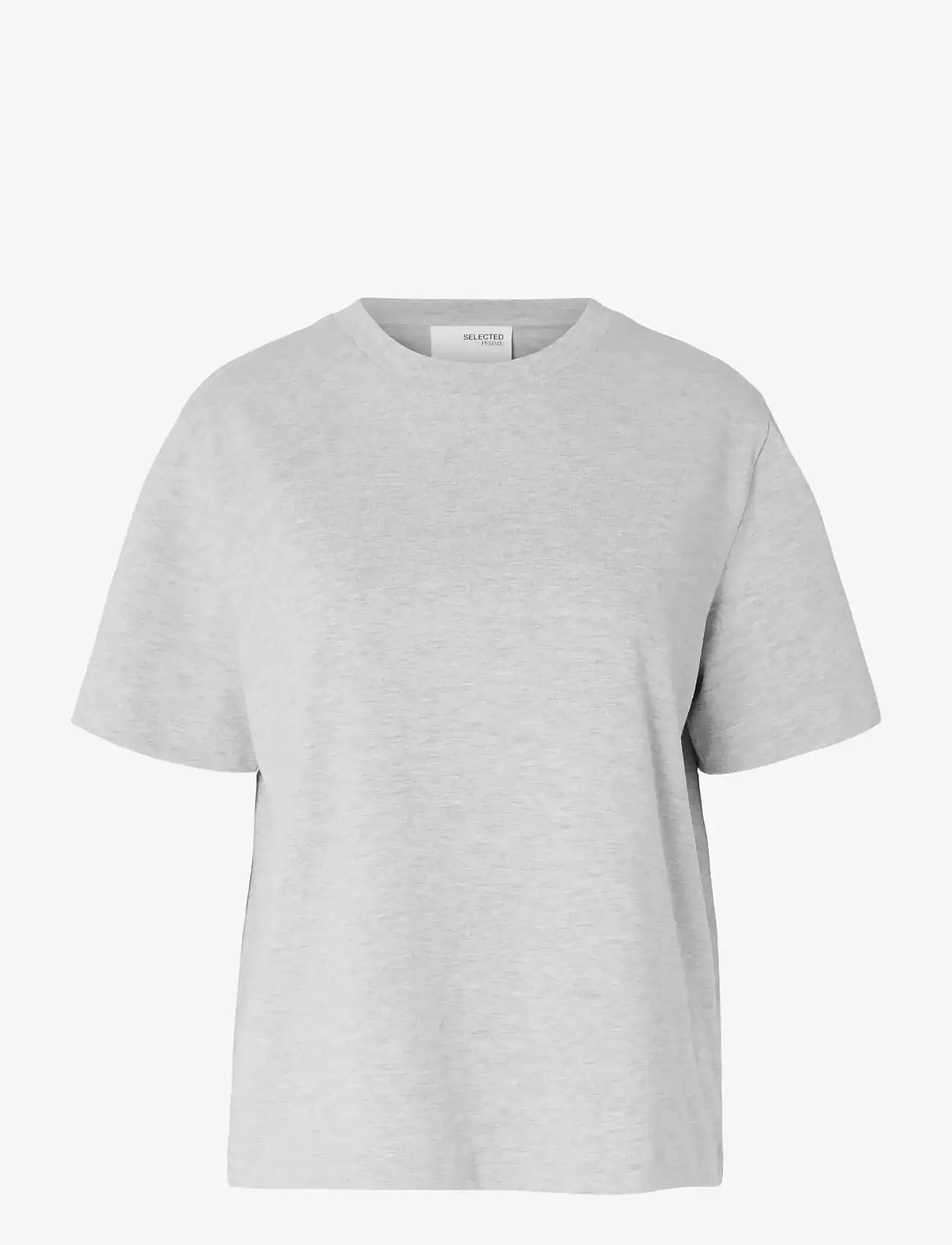 Selected - SLWESSENTIAL SS BOXY TEE NOOS - t-shirts - light grey melange - 1