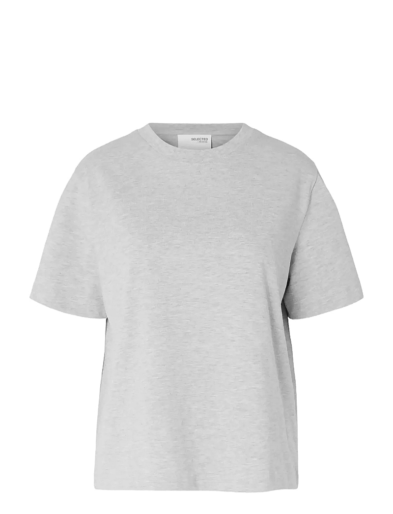 Selected - SLWESSENTIAL SS BOXY TEE NOOS - t-shirts - light grey melange - 1