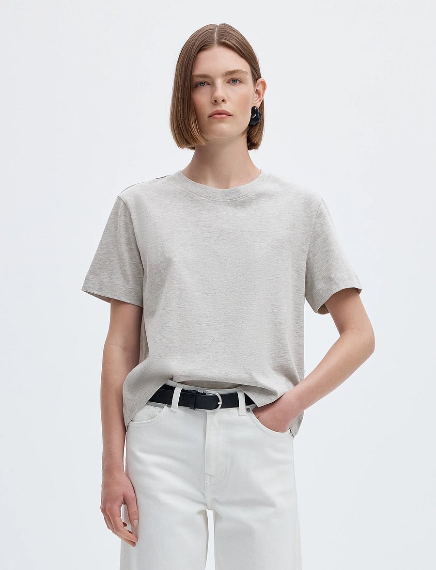 Selected - SLWESSENTIAL SS BOXY TEE NOOS - t-särgid - light grey melange - 0