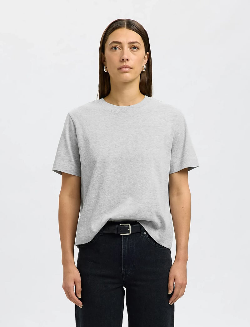 Selected - SLWESSENTIAL SS BOXY TEE NOOS - t-shirts - light grey melange - 3