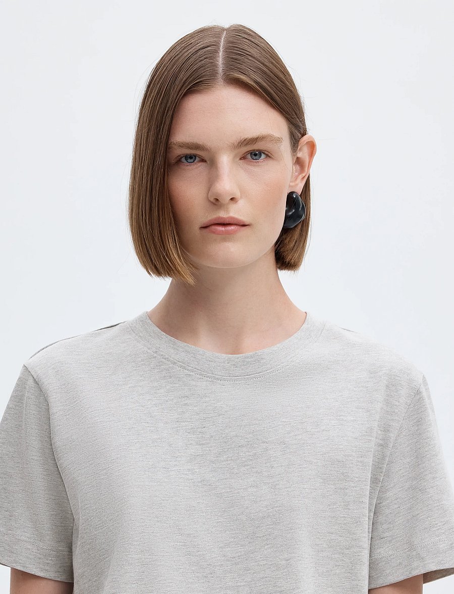 Selected - SLWESSENTIAL SS BOXY TEE NOOS - t-särgid - light grey melange - 4