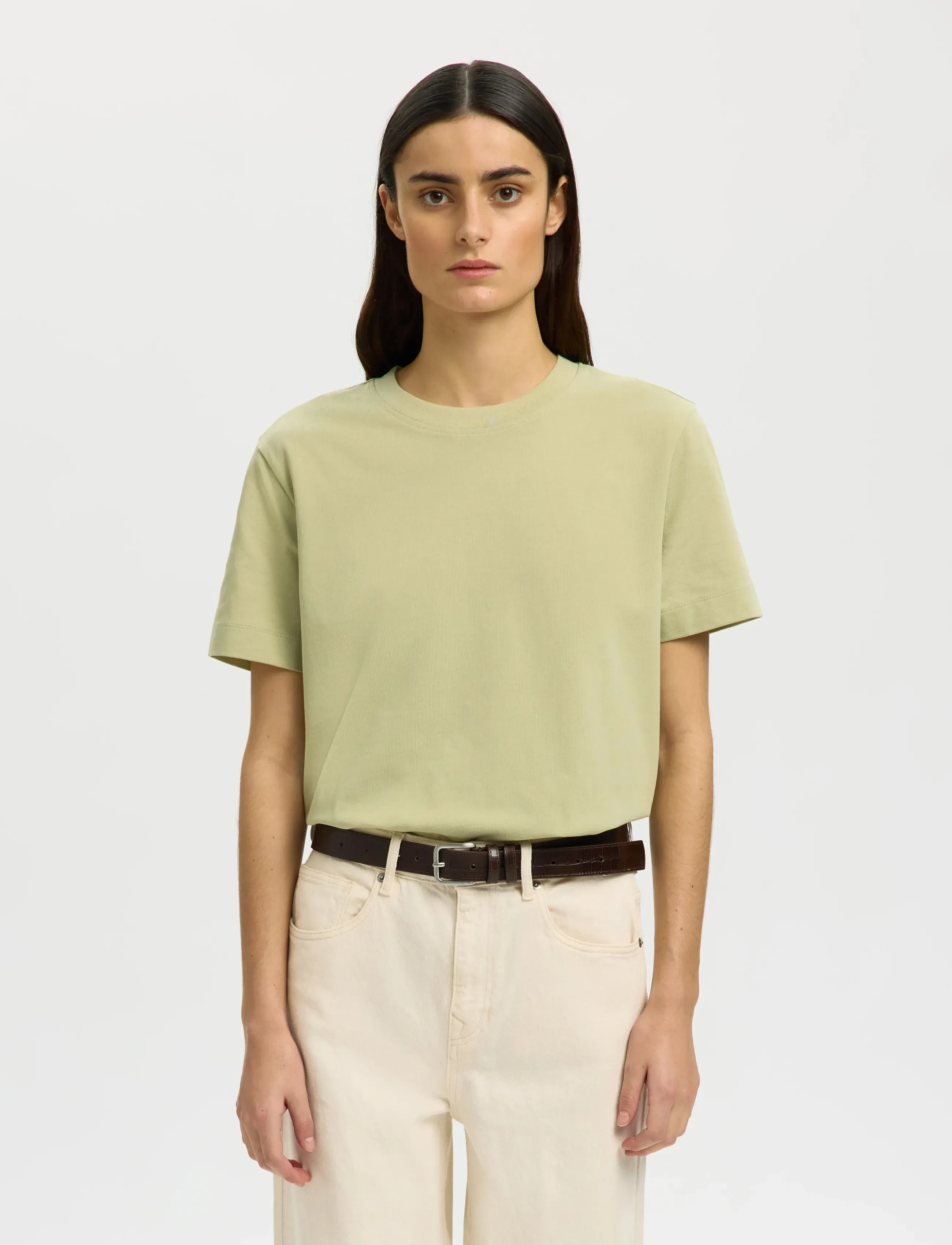 Selected SLFESSENTIAL SS BOXY TEE NOOS - T-shirts - LINT / khaki/green