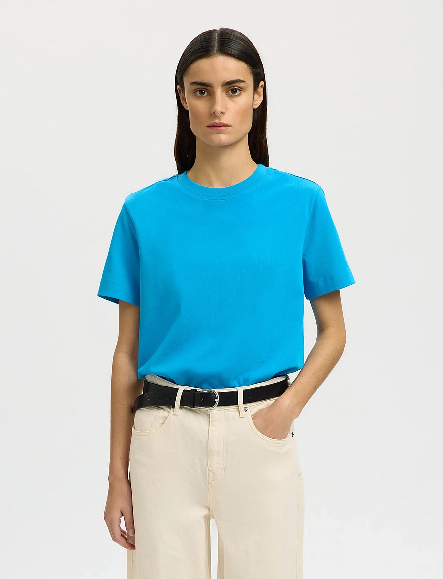 Selected - SLWESSENTIAL SS BOXY TEE NOOS - t-shirts - malibu blue - 0