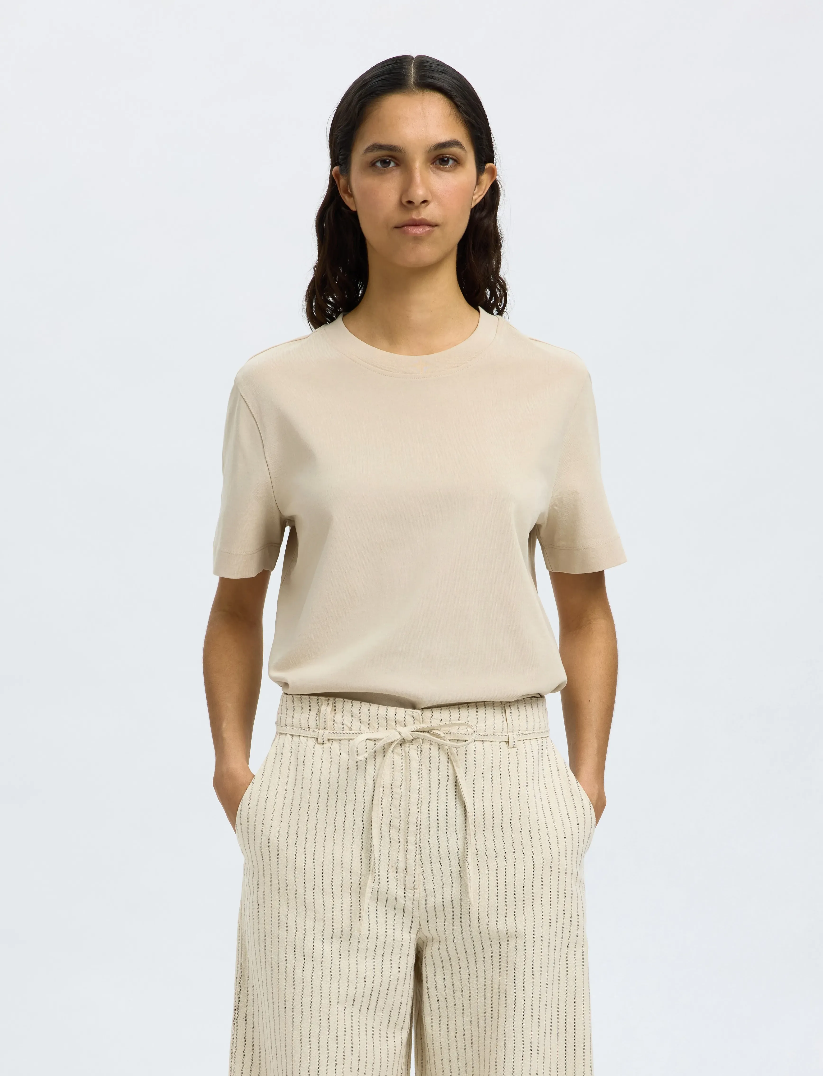 Selected SLWESSENTIAL SS BOXY TEE NOOS - T-Shirts & Tops - OATMEAL / cream