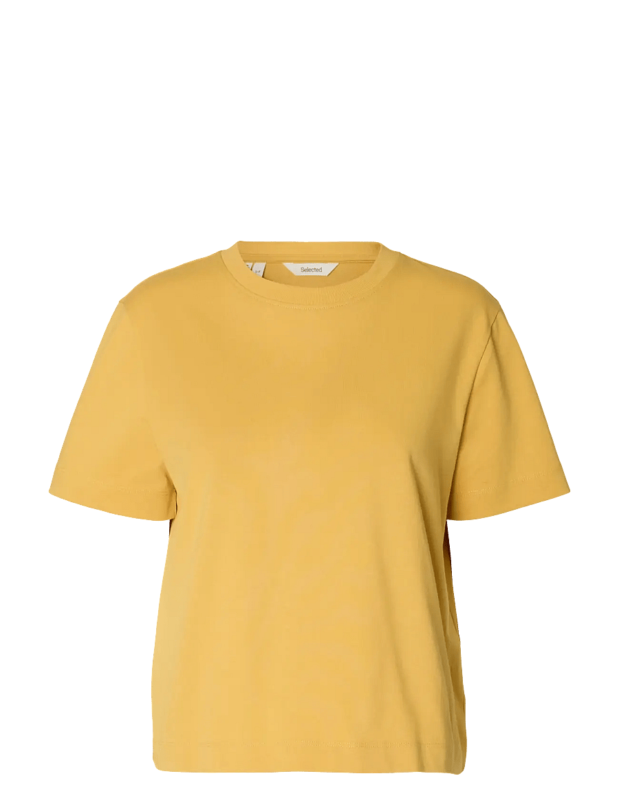 Selected - SLWESSENTIAL SS BOXY TEE NOOS - t-shirts - ochre - 1