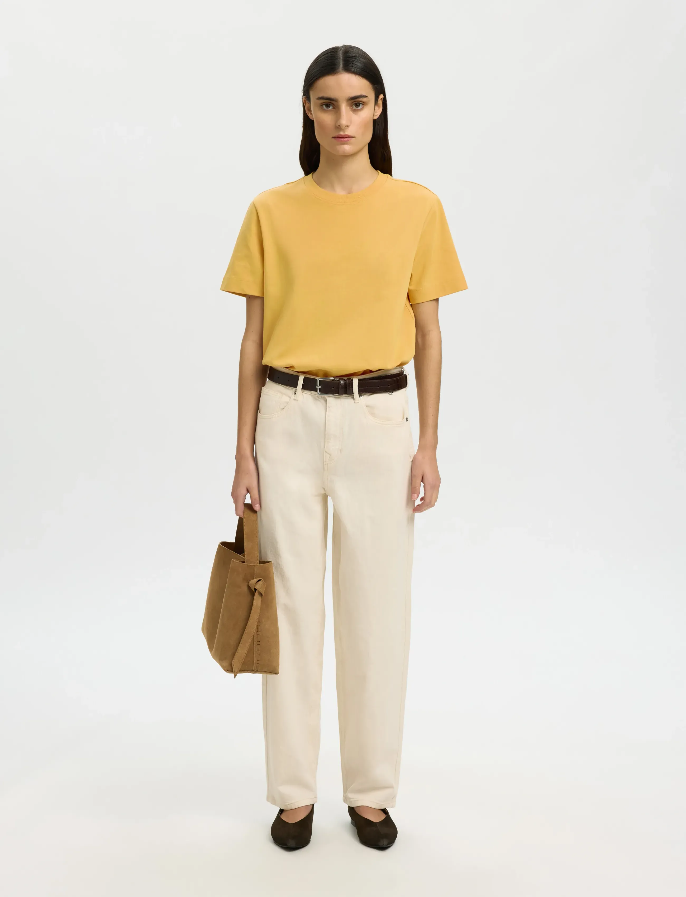 Selected - SLWESSENTIAL SS BOXY TEE NOOS - t-shirts - ochre - 3