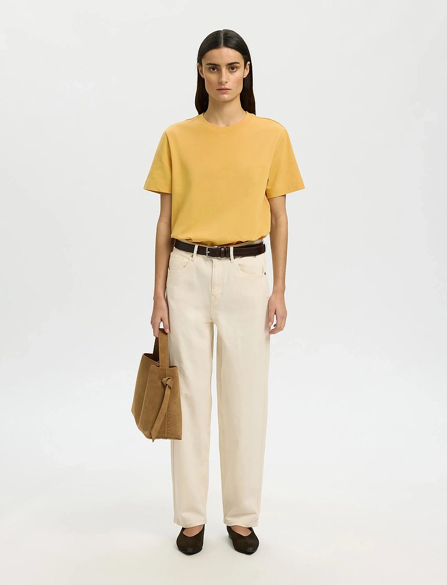 Selected - SLWESSENTIAL SS BOXY TEE NOOS - t-shirts - ochre - 3