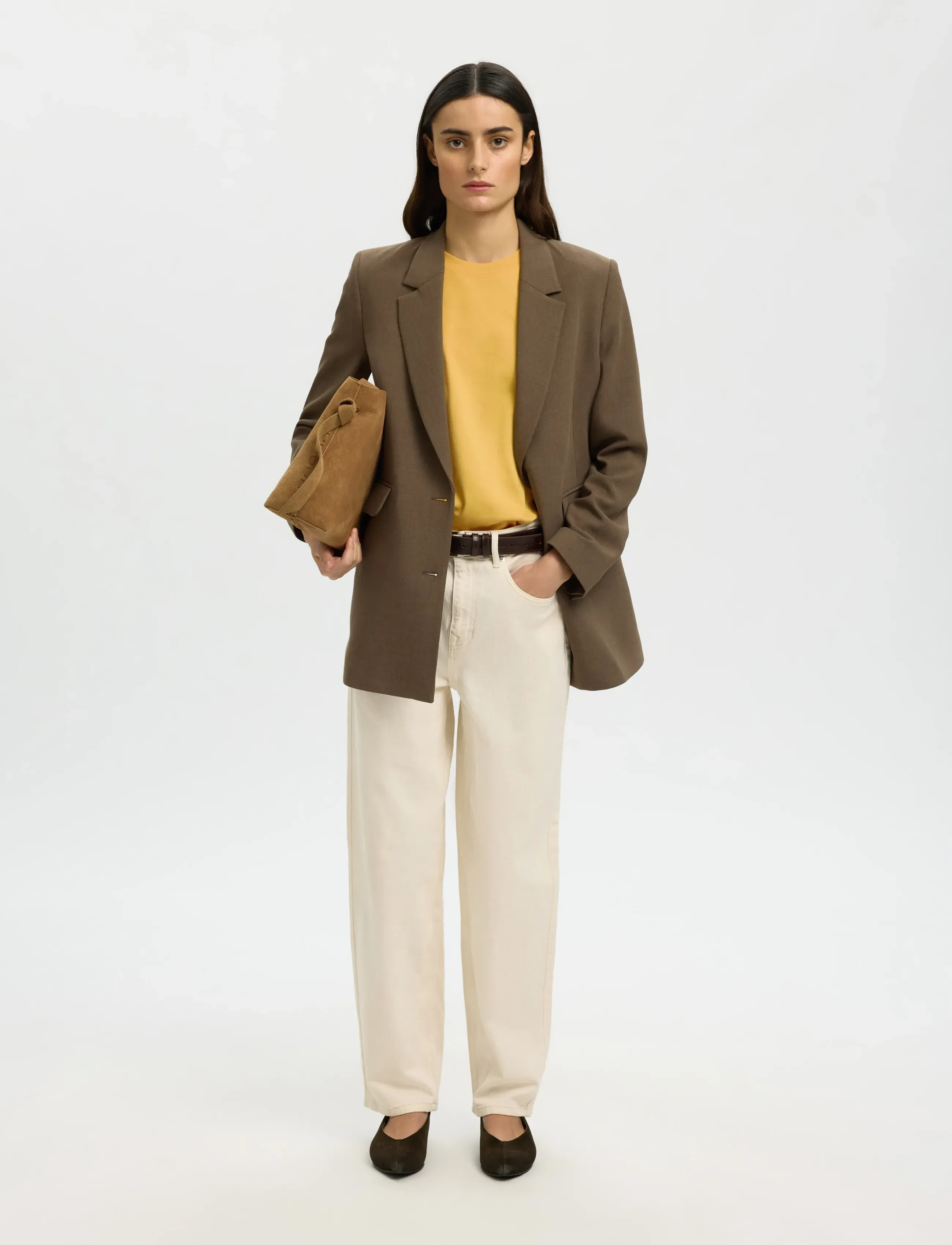 Selected - SLWESSENTIAL SS BOXY TEE NOOS - t-shirts - ochre - 5