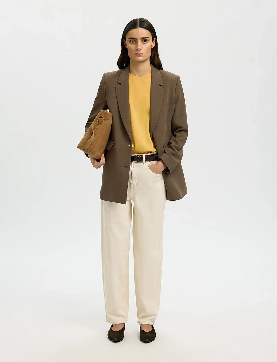 Selected - SLWESSENTIAL SS BOXY TEE NOOS - t-shirts - ochre - 5