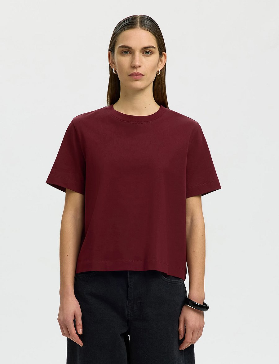Selected - SLWESSENTIAL SS BOXY TEE NOOS - t-shirts - tawny port - 0
