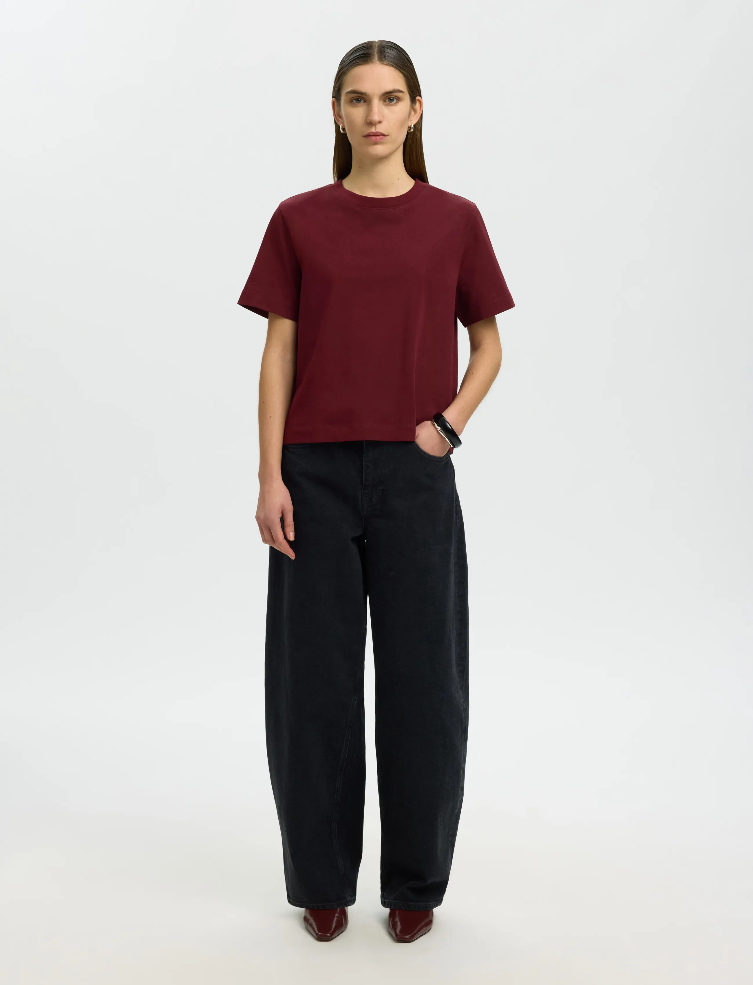 Selected - SLWESSENTIAL SS BOXY TEE NOOS - t-shirts - tawny port - 3