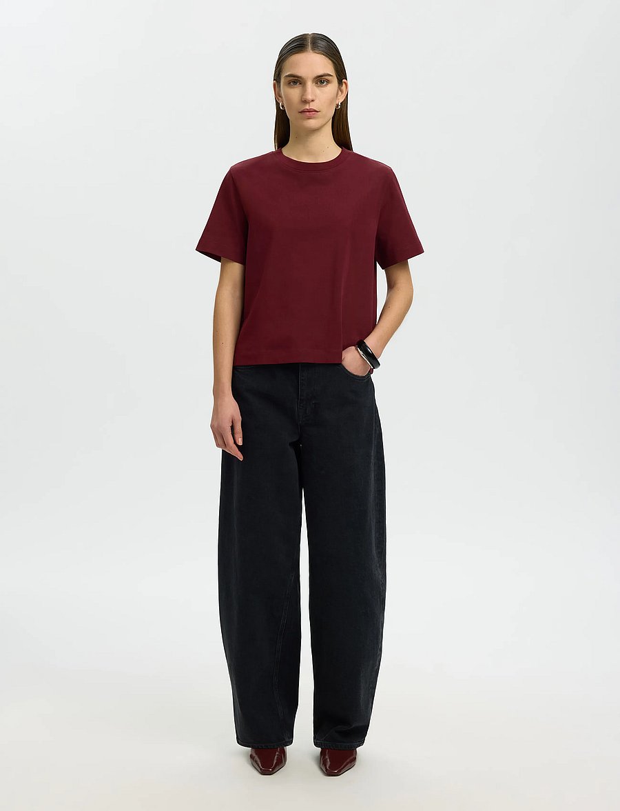 Selected - SLWESSENTIAL SS BOXY TEE NOOS - t-shirts - tawny port - 3
