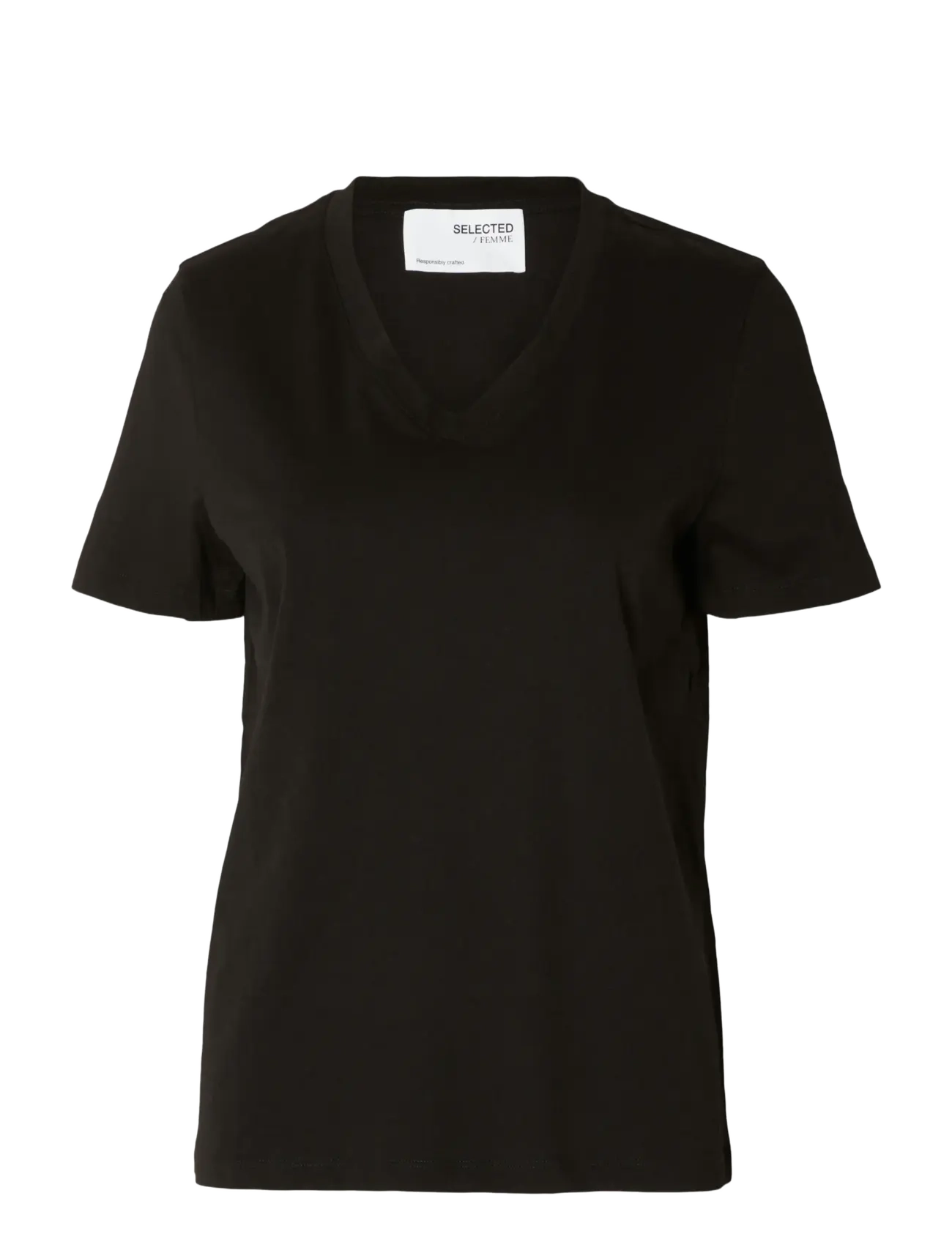Selected SLWESSENTIAL SS V-NECK TEE NOOS - T-shirts & Tops - BLACK / black