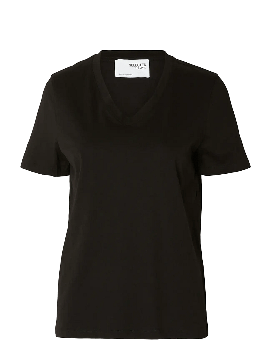 Selected - SLWESSENTIAL SS V-NECK TEE NOOS - t-shirts - black - 1