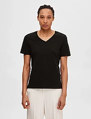 Selected Femme - SLFESSENTIAL SS V-NECK TEE NOOS - t-shirts - black - 2