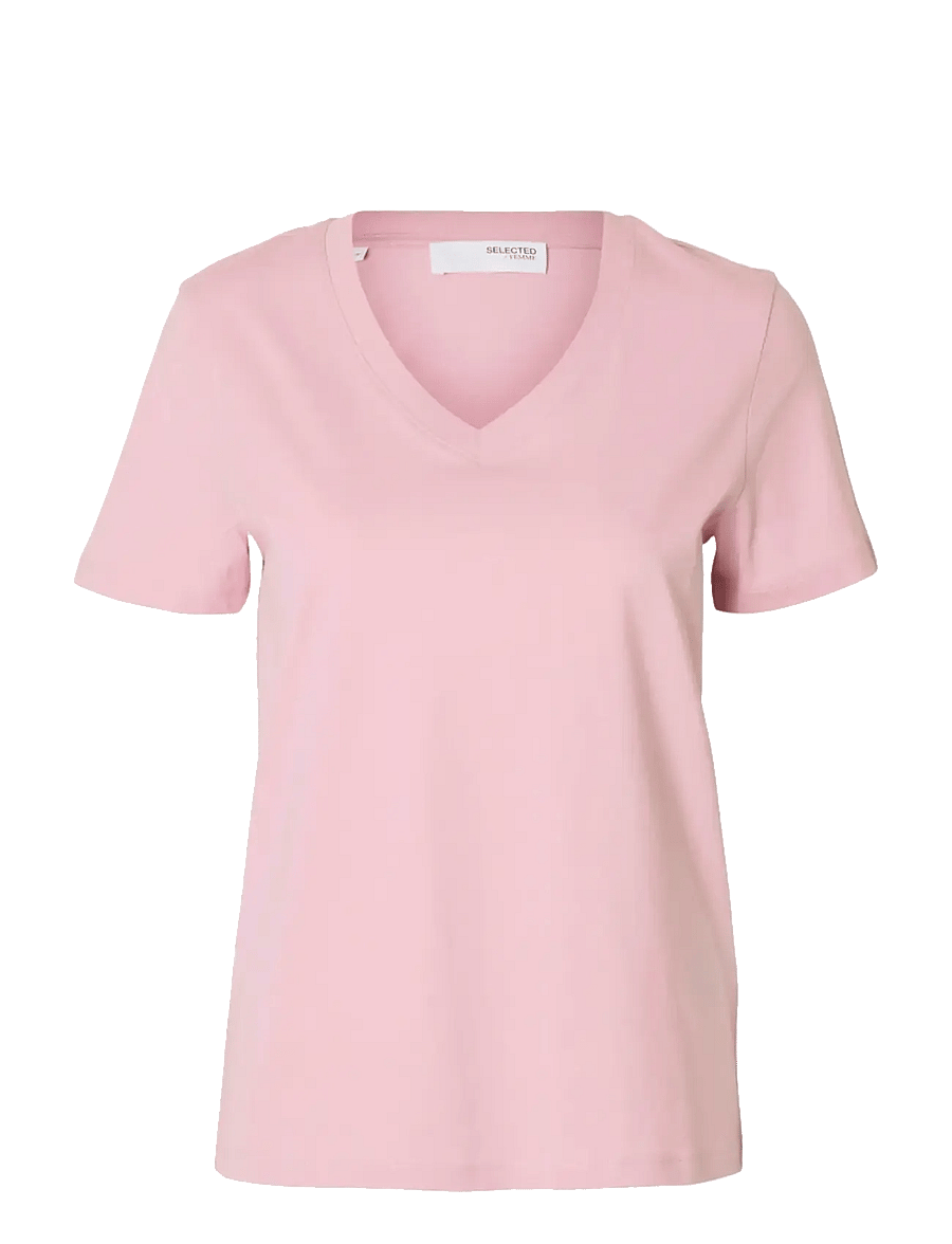 Selected - SLWESSENTIAL SS V-NECK TEE NOOS - t-shirts - bleached mauve - 1