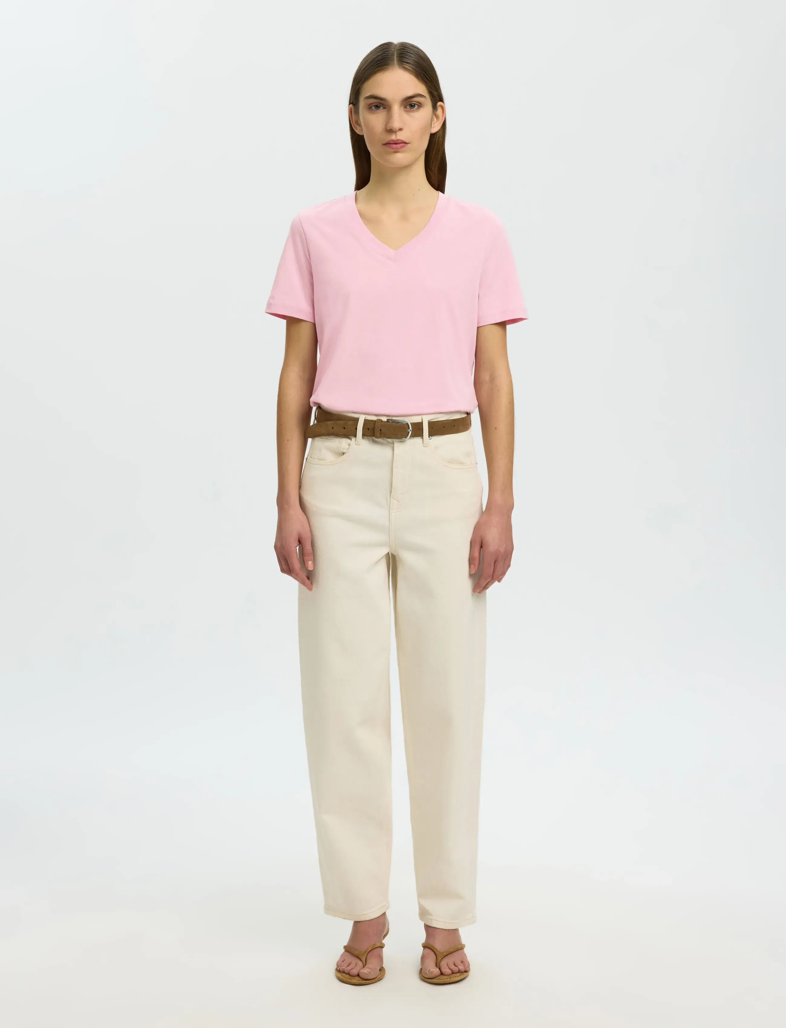 Selected - SLWESSENTIAL SS V-NECK TEE NOOS - t-shirts - bleached mauve - 4