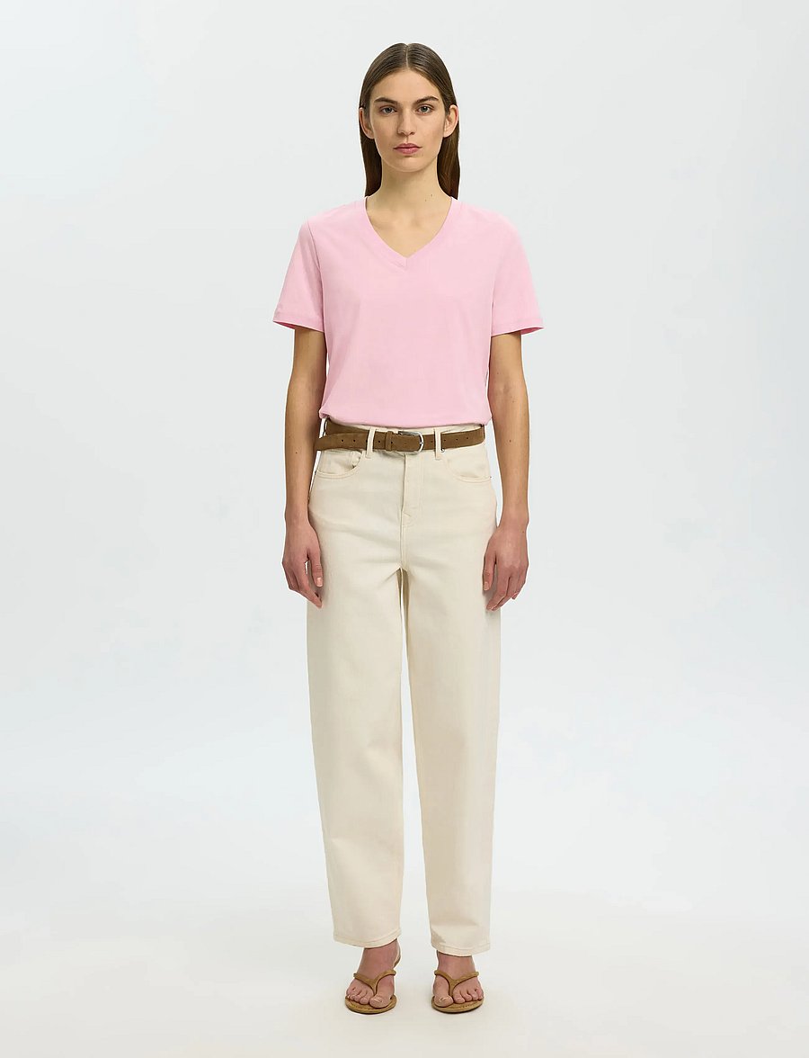 Selected - SLWESSENTIAL SS V-NECK TEE NOOS - t-shirts - bleached mauve - 4