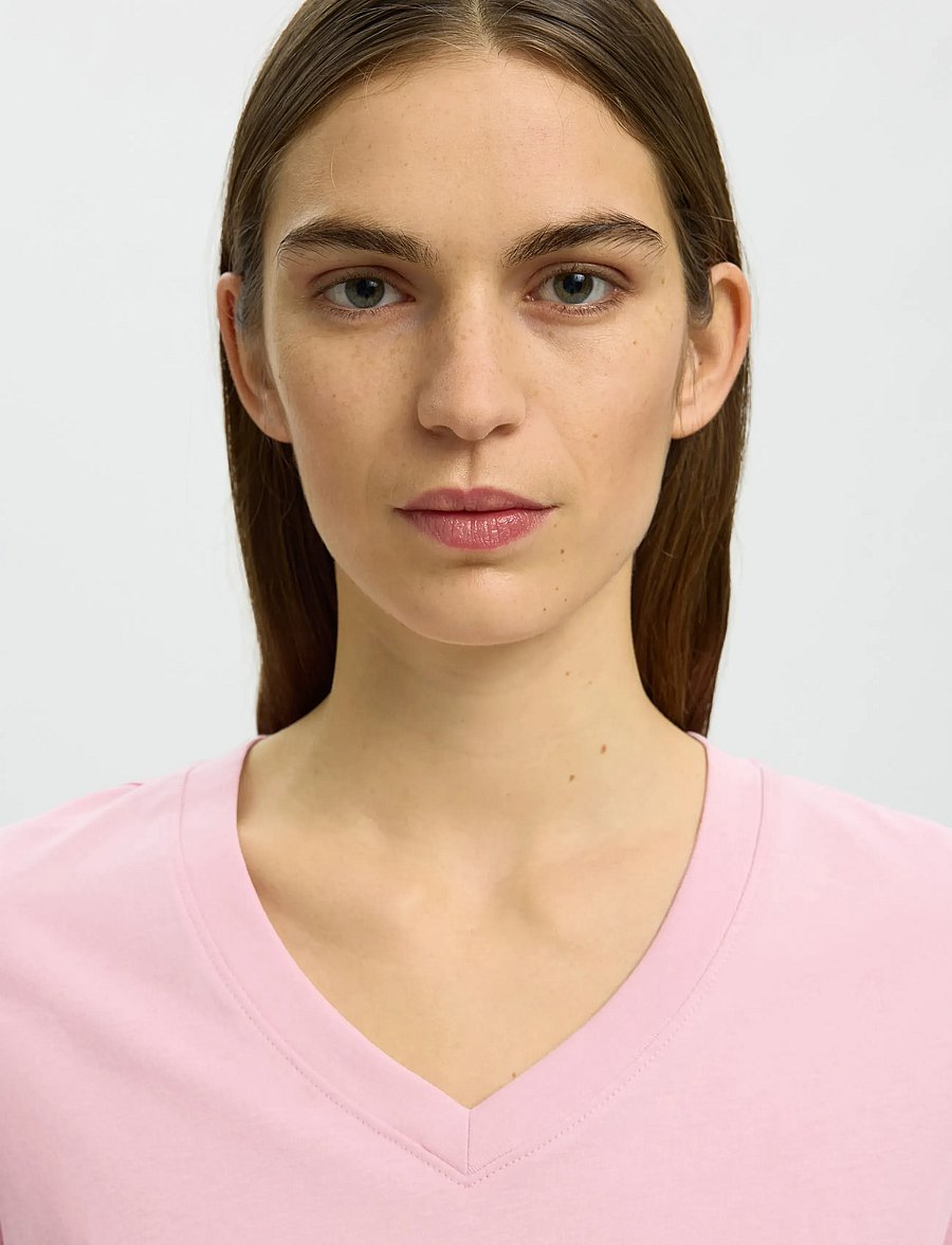 Selected - SLWESSENTIAL SS V-NECK TEE NOOS - t-shirts - bleached mauve - 5