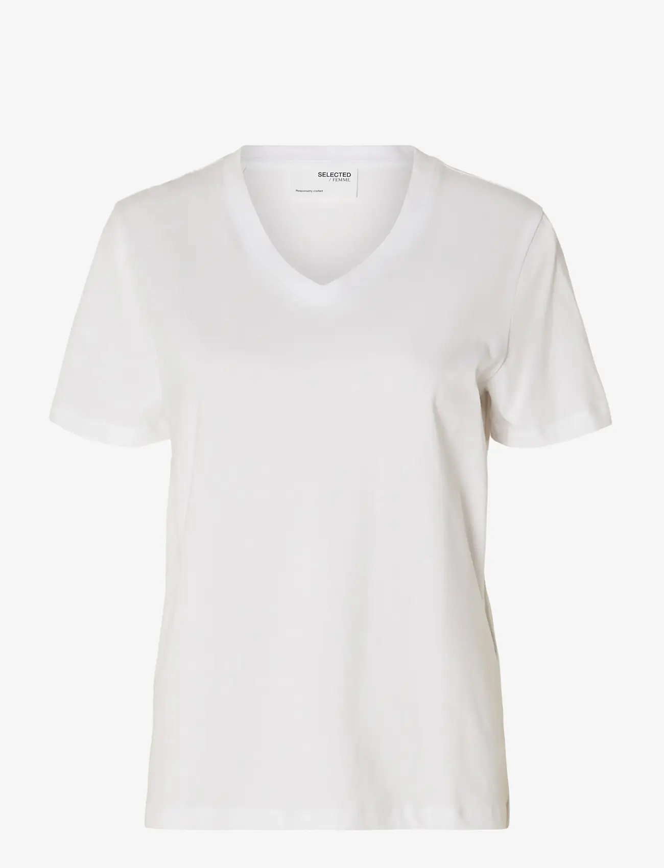 Selected - SLWESSENTIAL SS V-NECK TEE NOOS - t-shirts - bright white - 1