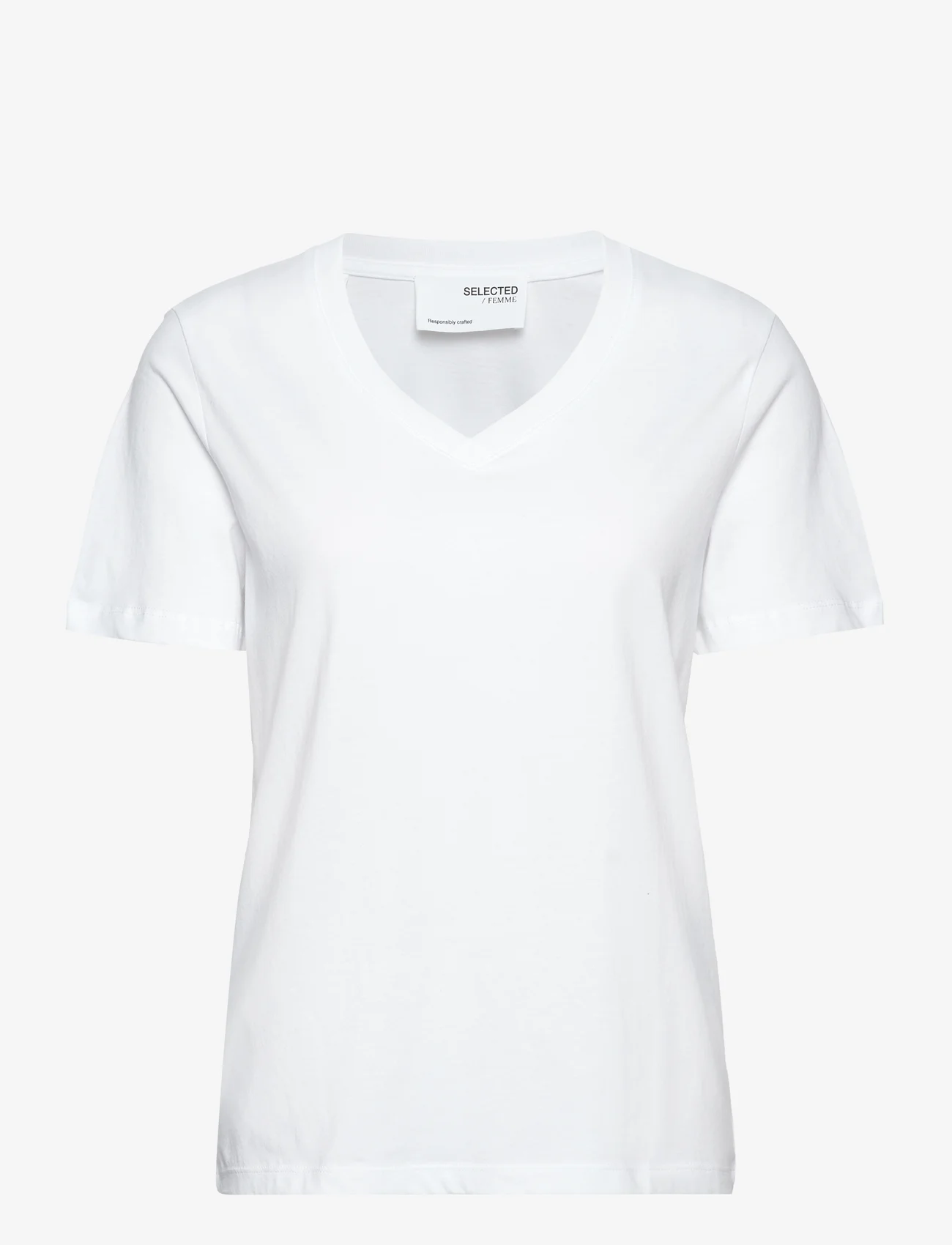 Selected Femme - SLFESSENTIAL SS V-NECK TEE NOOS - t-shirts - bright white - 0