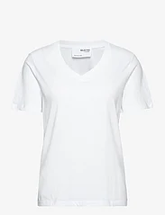 Selected Femme - SLFESSENTIAL SS V-NECK TEE NOOS - alhaisimmat hinnat - bright white - 0