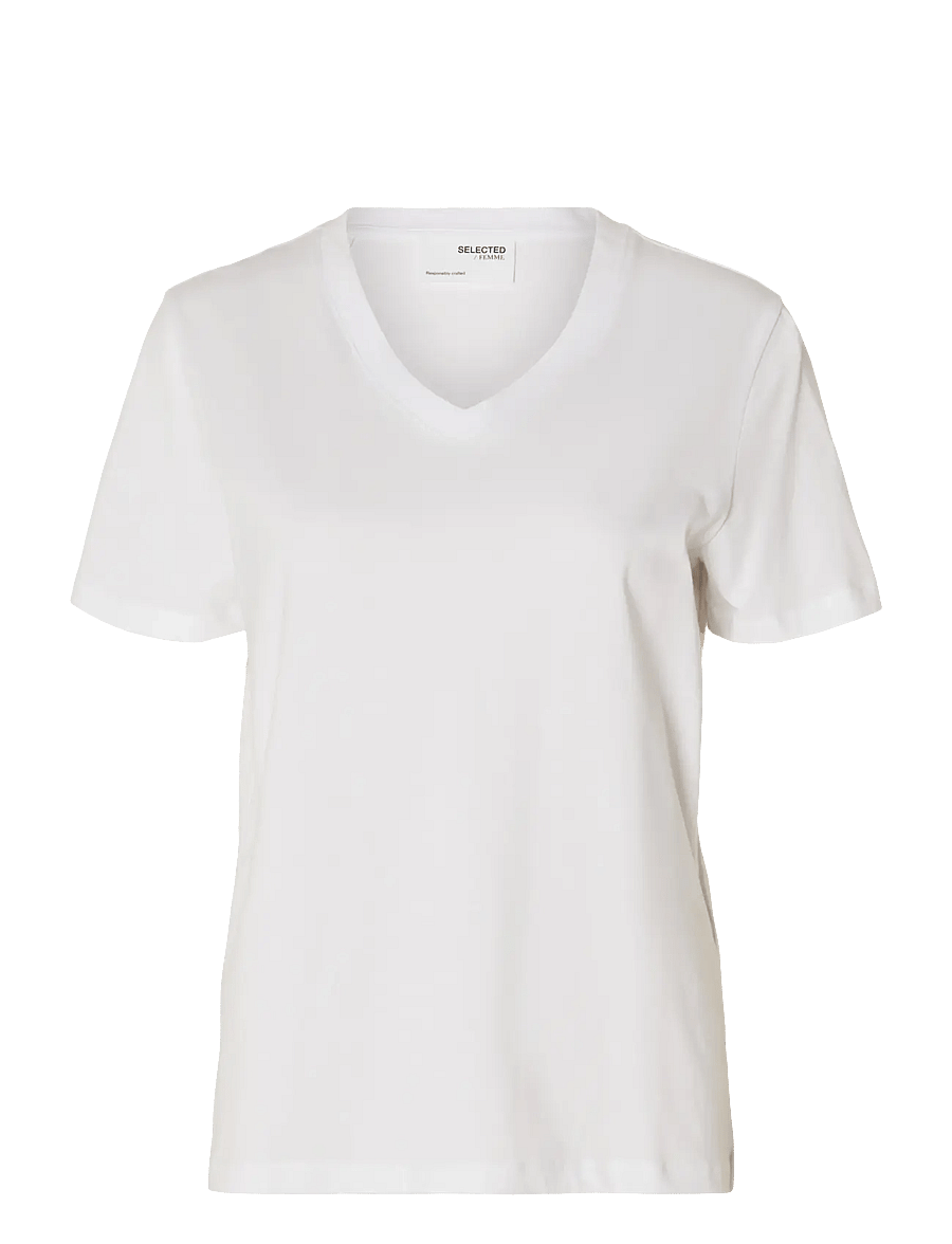 Selected - SLWESSENTIAL SS V-NECK TEE NOOS - t-shirts - bright white - 1