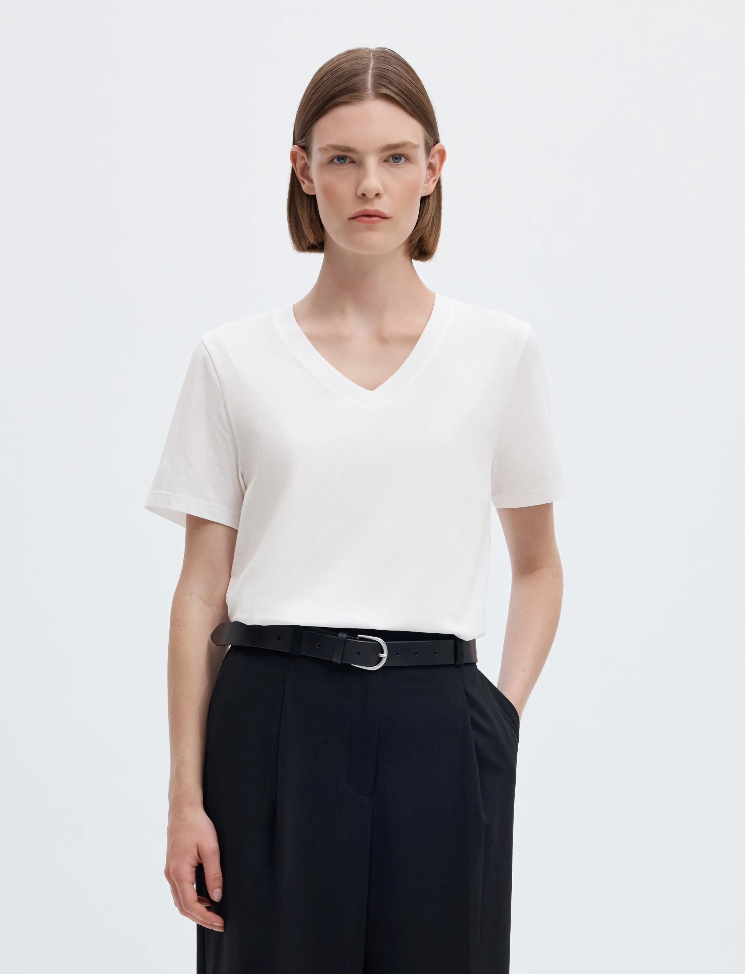 Selected SLWESSENTIAL SS V-NECK TEE NOOS - T-shirts & Toppar - BRIGHT WHITE / white