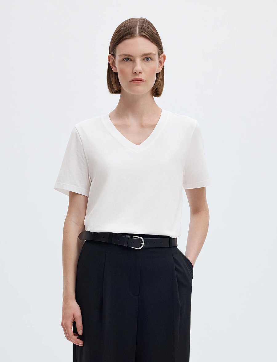 Selected - SLWESSENTIAL SS V-NECK TEE NOOS - t-shirts - bright white - 0