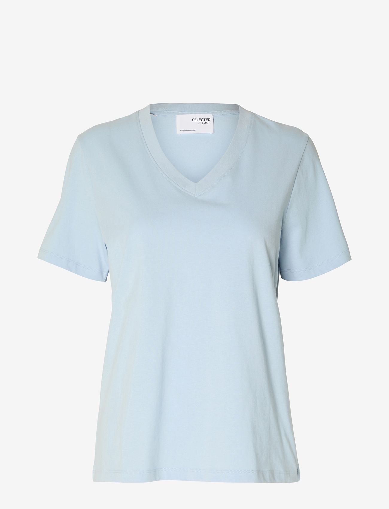 Selected - SLWESSENTIAL SS V-NECK TEE NOOS - t-shirts - cashmere blue - 1