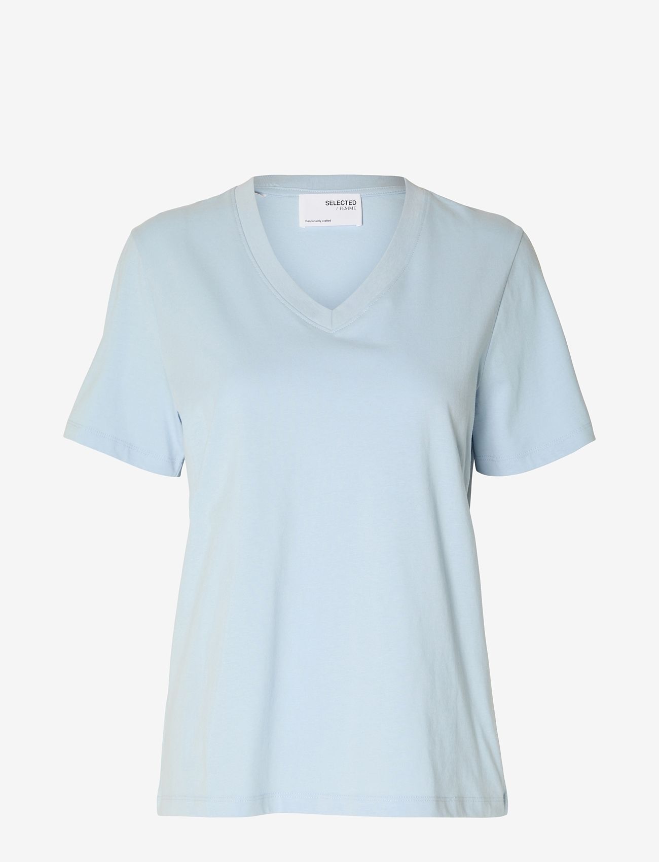 Selected Femme - SLFESSENTIAL SS V-NECK TEE NOOS - t-shirts - cashmere blue - 0