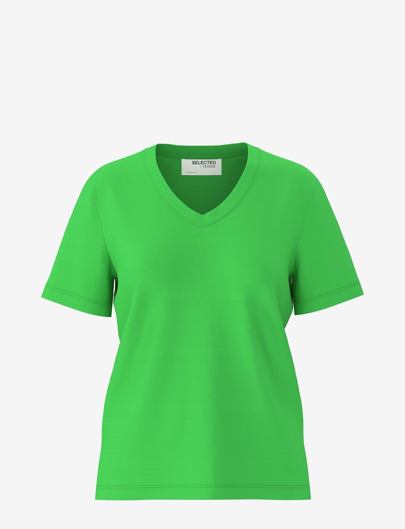 Selected Femme - SLFESSENTIAL SS V-NECK TEE NOOS - t-shirts - classic green - 0