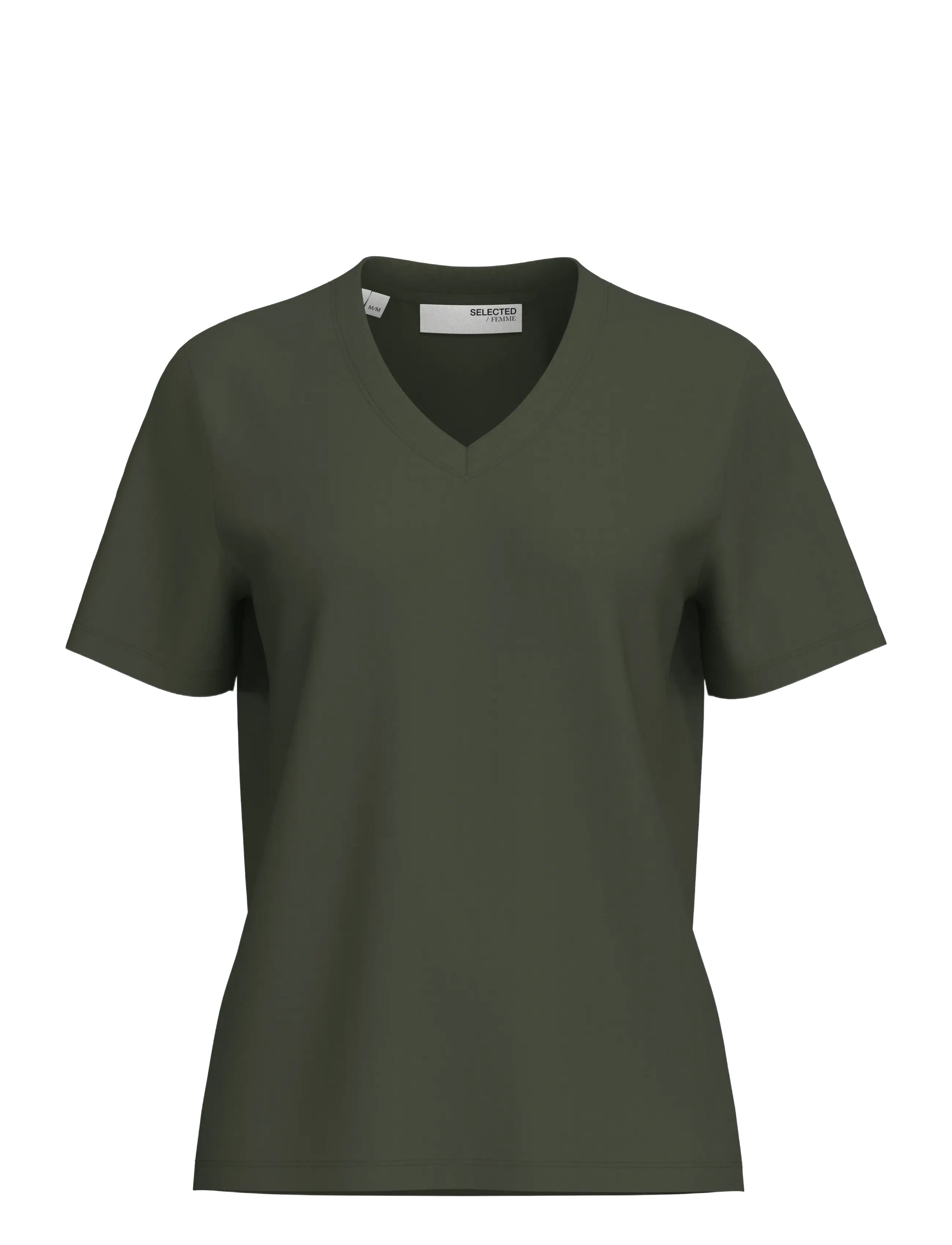 Selected SLWESSENTIAL SS V-NECK TEE NOOS - T-shirts & Toppe - DEEP DEPTHS / khaki/green