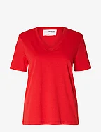 SLFESSENTIAL SS V-NECK TEE NOOS - FLAME SCARLET