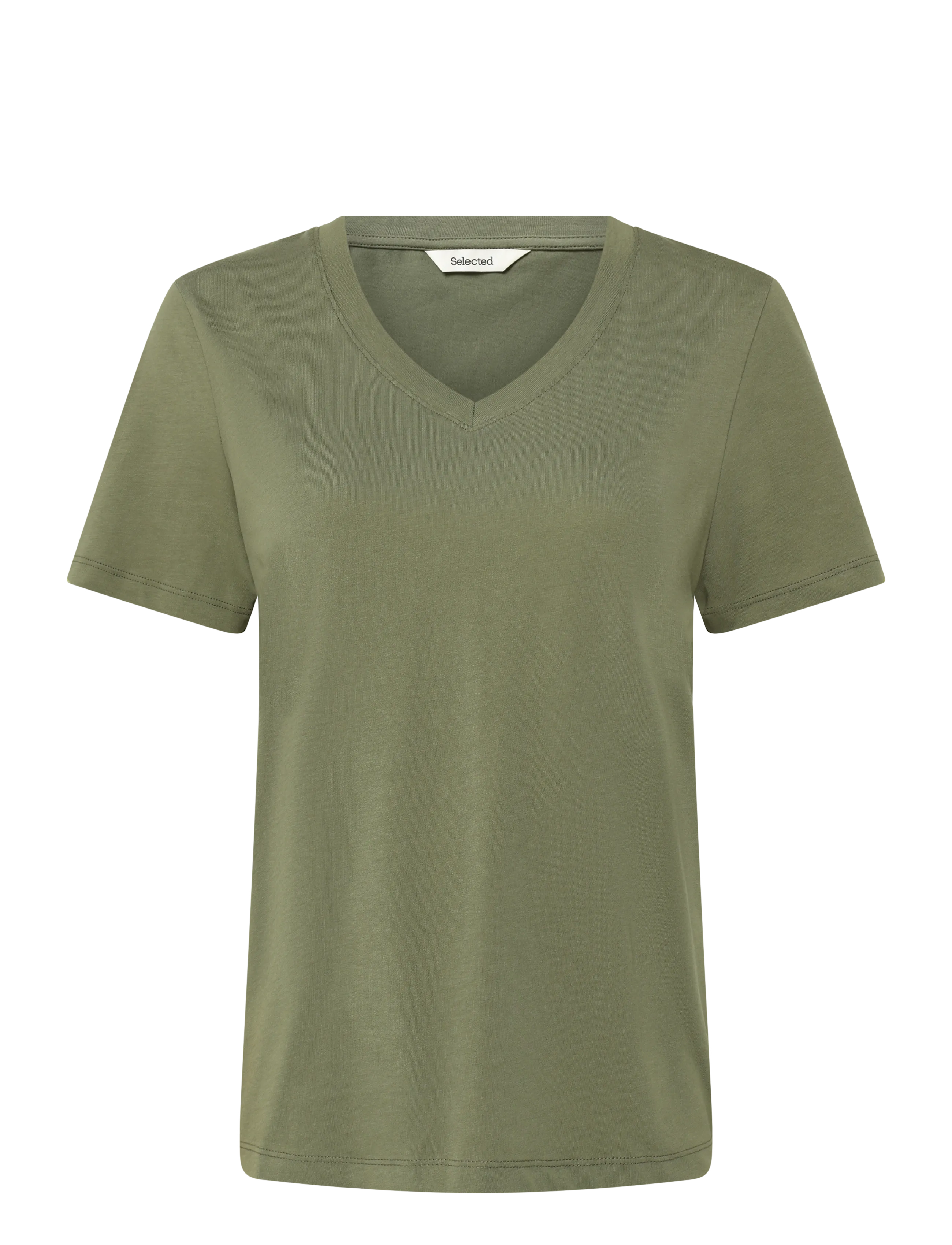 Selected Slwessential Ss V-Neck Tee Noos, XL, T-shirts & Oberteile, Khakigrün - Short-sleeved, Frauen