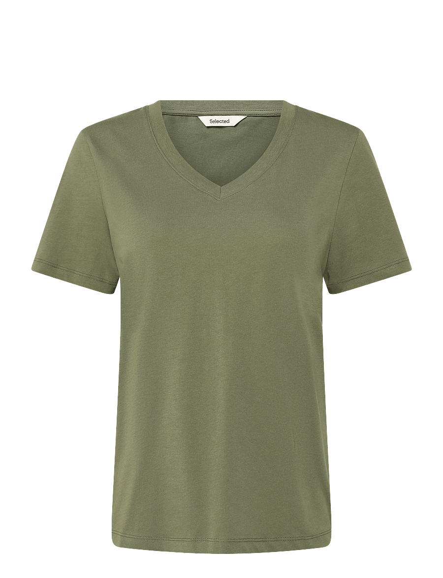 Selected - SLWESSENTIAL SS V-NECK TEE NOOS - t-shirts - kalamata - 0