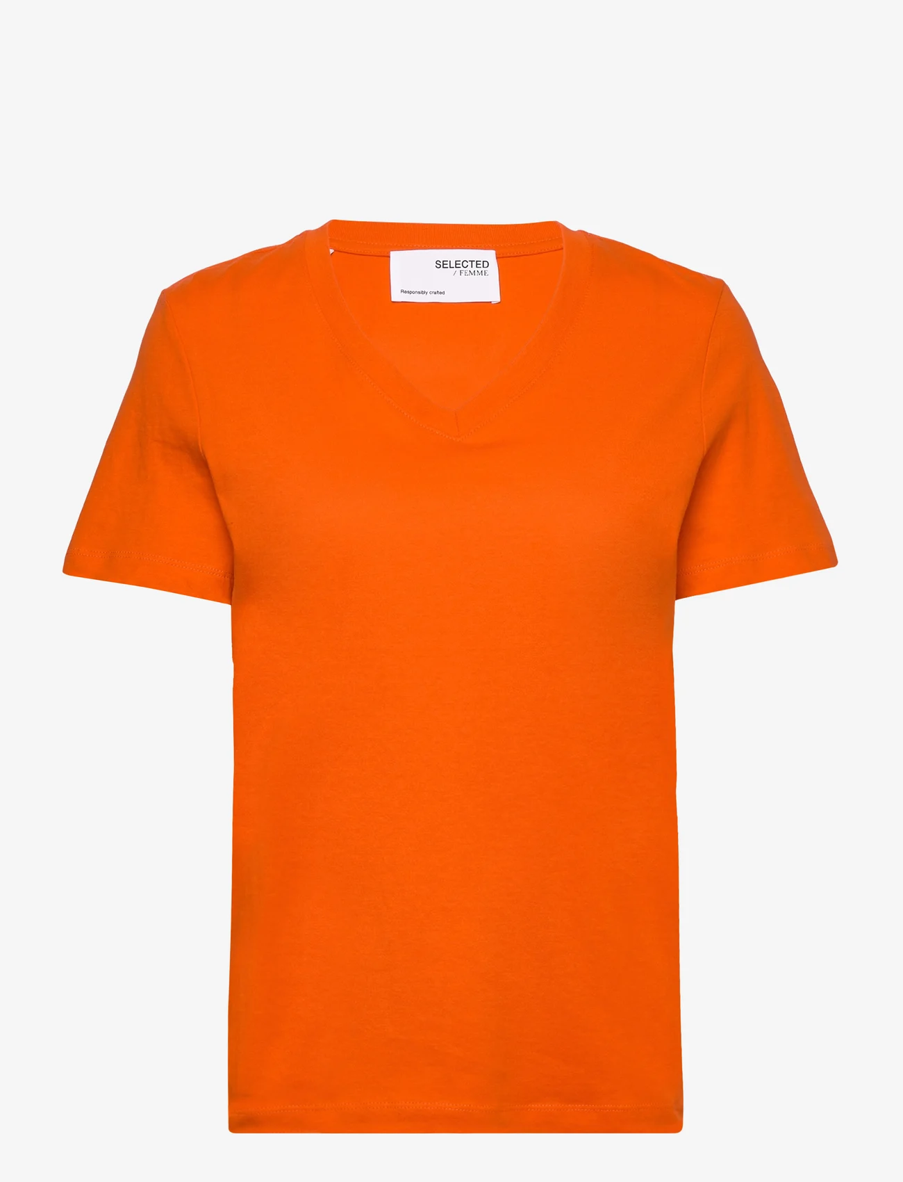 Selected Femme - SLFESSENTIAL SS V-NECK TEE NOOS - lowest prices - orangeade - 0