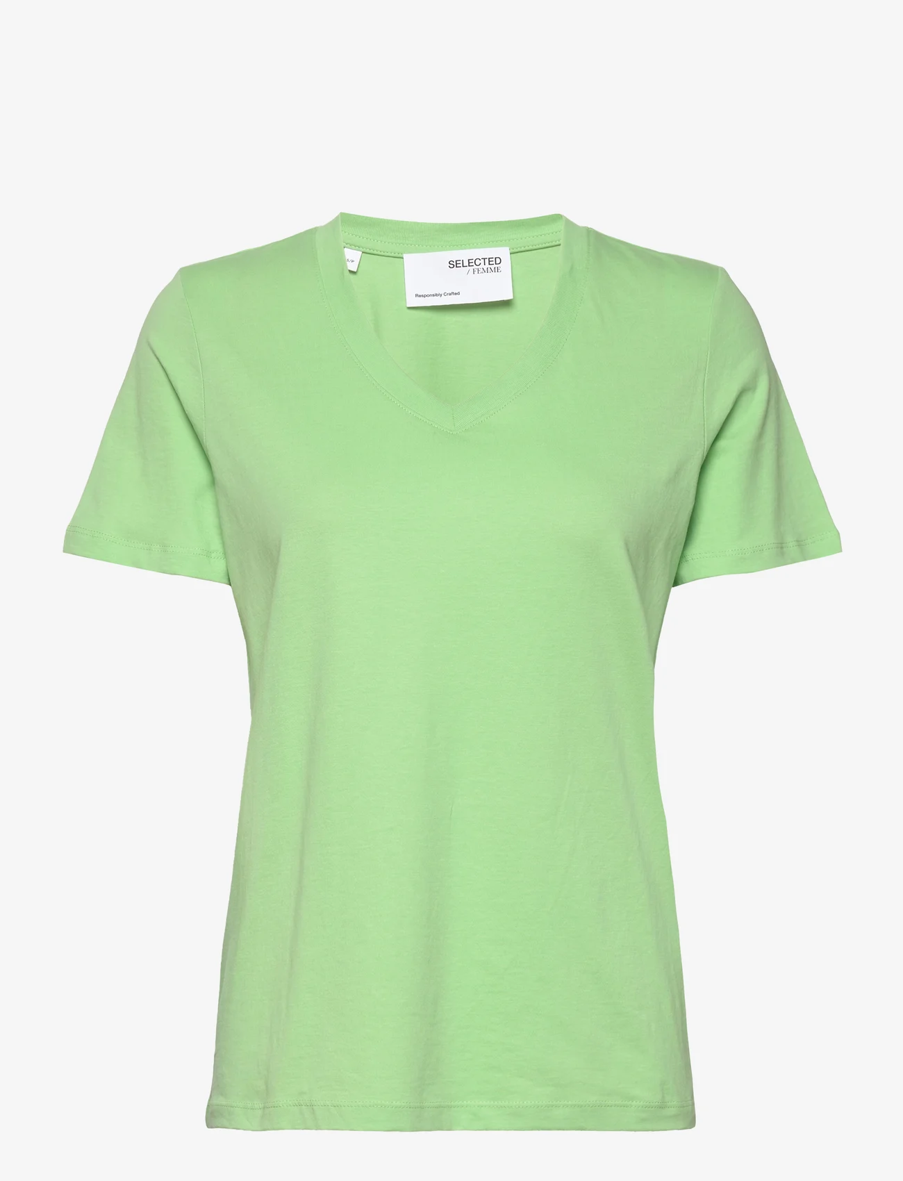 Selected Femme - SLFESSENTIAL SS V-NECK TEE NOOS - lowest prices - pistachio green - 0