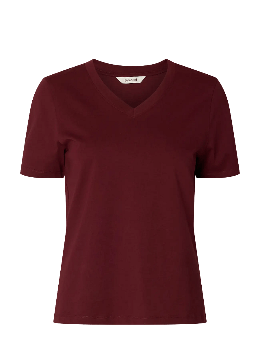 Selected - SLWESSENTIAL SS V-NECK TEE NOOS - t-shirts - tawny port - 1