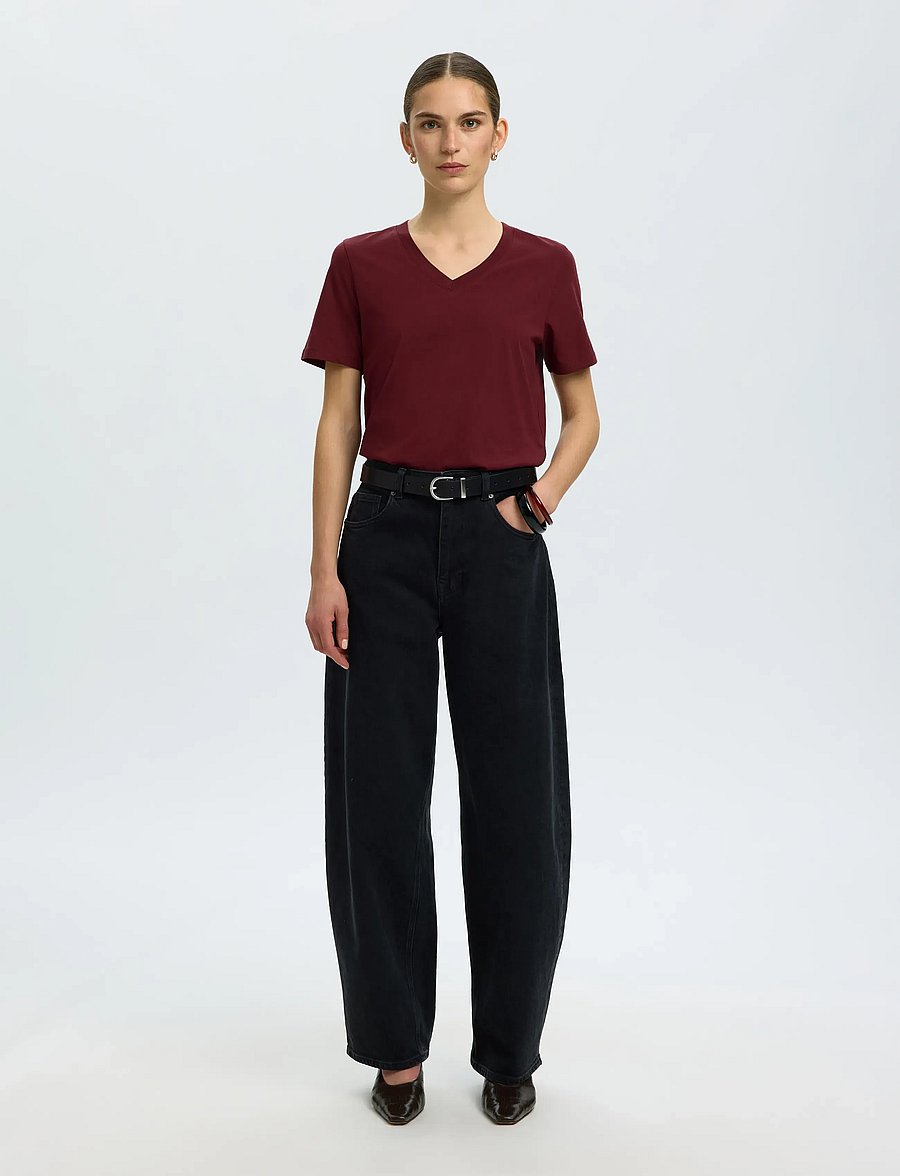 Selected - SLWESSENTIAL SS V-NECK TEE NOOS - t-shirts - tawny port - 3