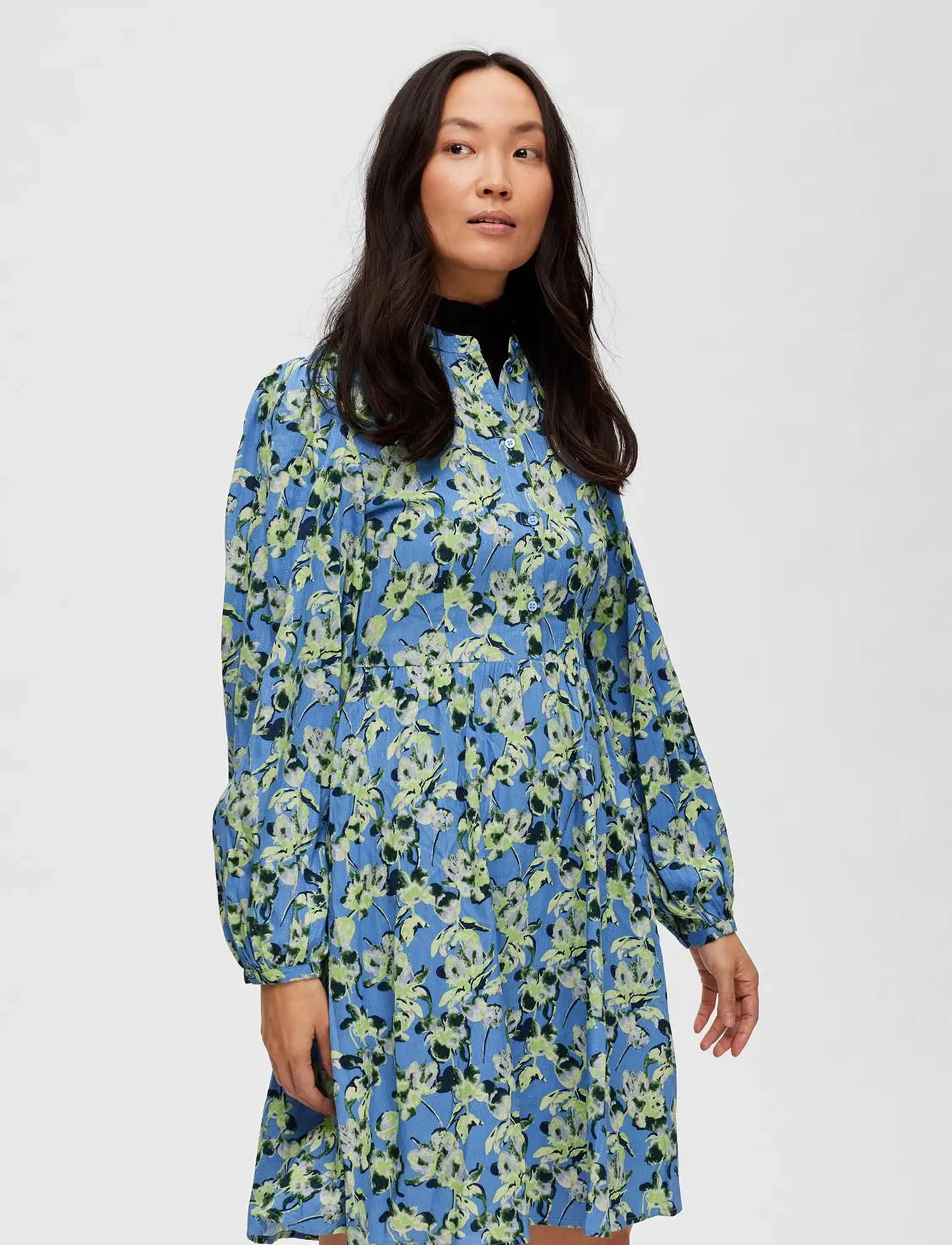 Selected Slfjana Ls Short Shirt Dress B, 36, Dresses, Blau - Dress, Frauen