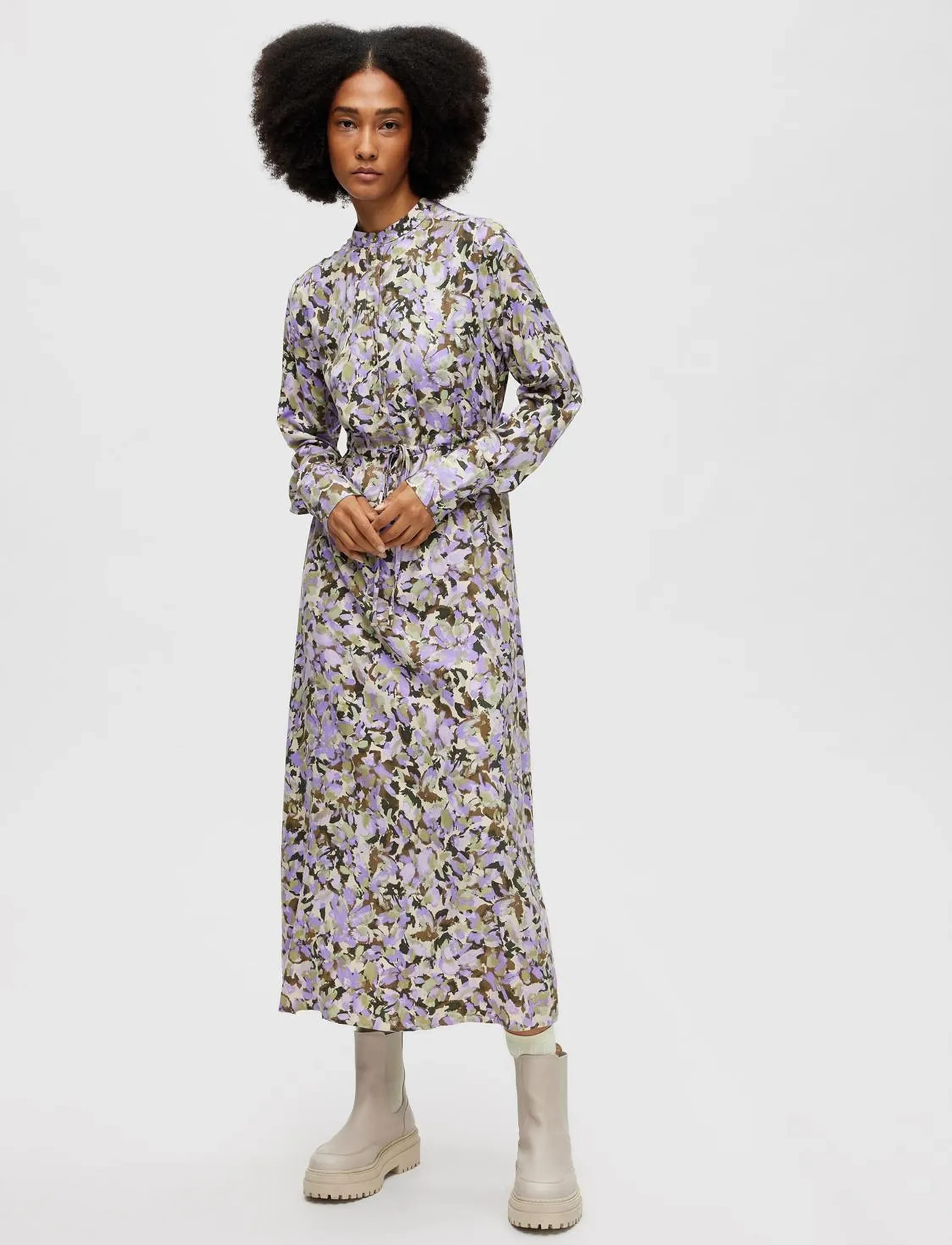 Selected - SLFKATRIN LS ANKLE DRESS B - maxi dresses - sandshell - 4