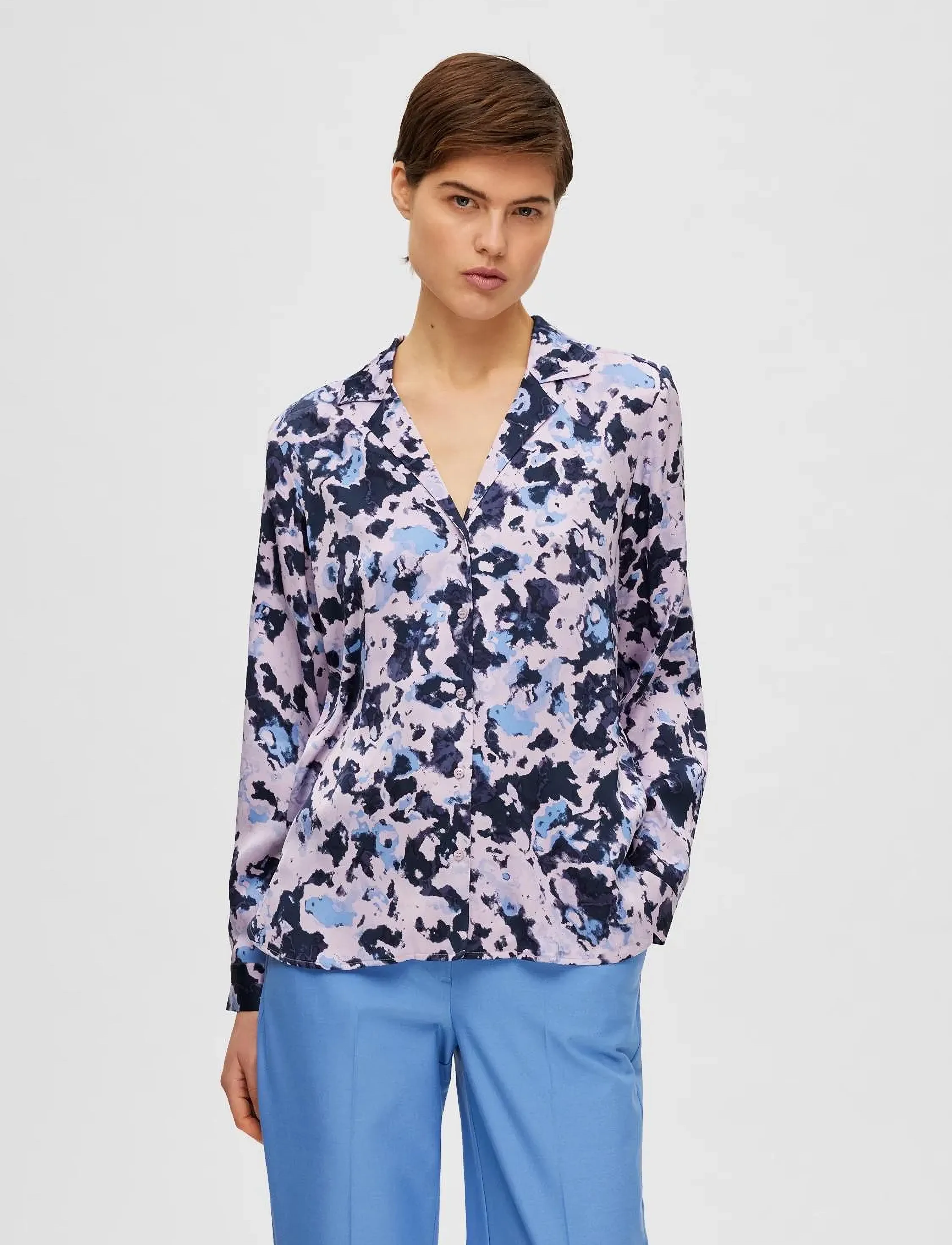 Selected SLFARONIA LS AOP SATIN SHIRT B - Shirts - ORCHID PETAL / purple